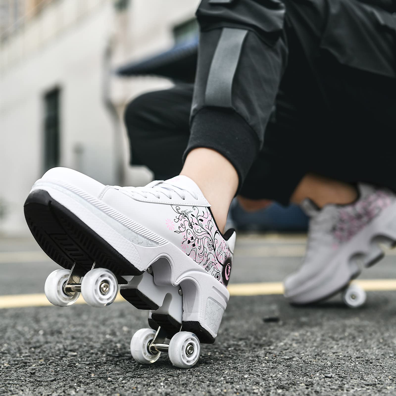 Women's & Kids' Convertible Roller Skate Shoes - 4-Wheel Adjustable Roller Sneakers for Outdoor Skating, Fun & Fitness | Perfect for Girls, Boys & Beginners at Parks, Rinks & Streets