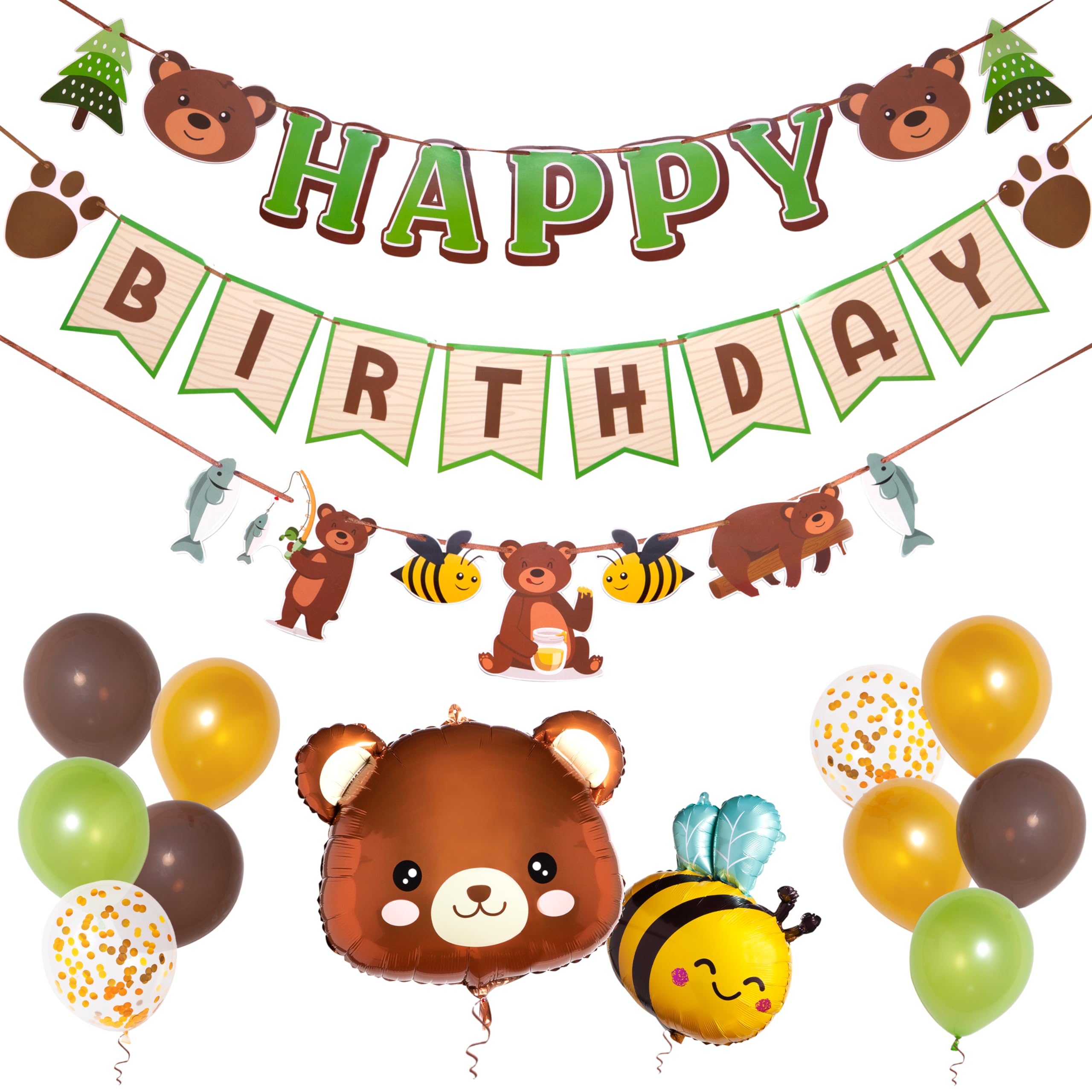 Pirese Teddy Bear Birthday Decorations - Beary First Birthday Party Supplies, Bear Theme Garland & Happy Birthday Bear Decor for Baby Shower, Kids Party & Nursery Room Decor
