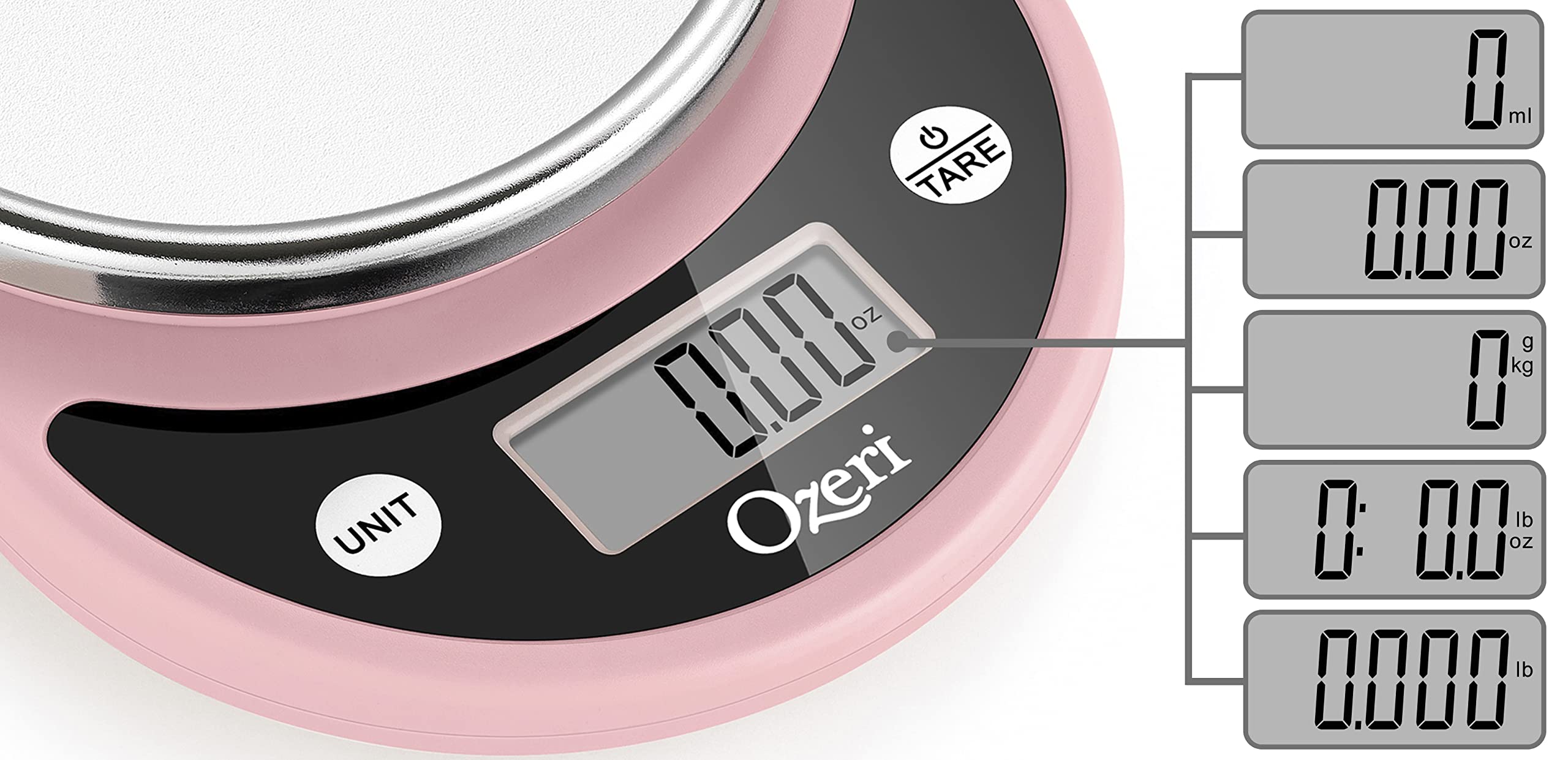 Ozeri Pronto Digital Kitchen Scale - Multifunction Food Scale with Precision Weighing, 11 lbs Capacity, Crystal Rose Design - Perfect for Baking, Cooking, and Portion Control