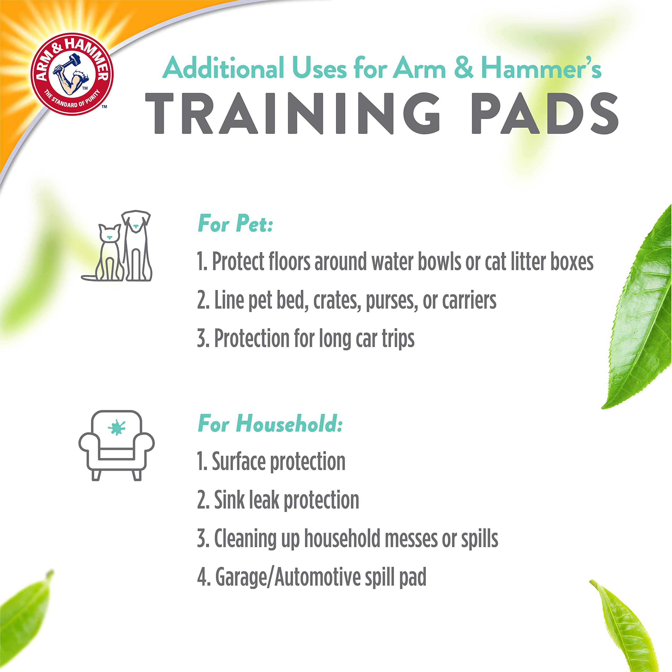 Arm & Hammer Green Tea Scented Dog Training Pads - Super Absorbent Leakproof Puppy Pads with Baking Soda for 2X Odor Control, XL Size (180 Count, Pack of 6) - Ideal for Housebreaking, Crate Training & Travel Use