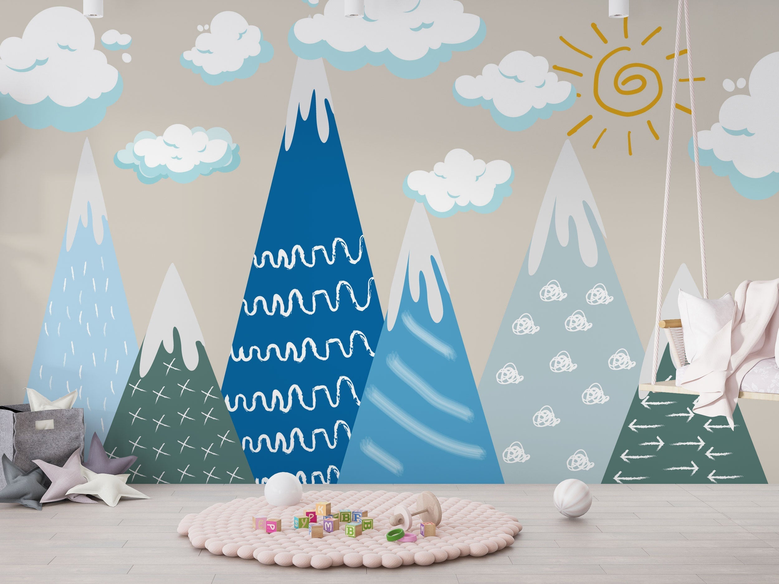 Snow Top Alps Kids Room Wallpaper Mural - Scenic Mountain Landscape Wall Decal for Children's Bedroom & Nursery Decor