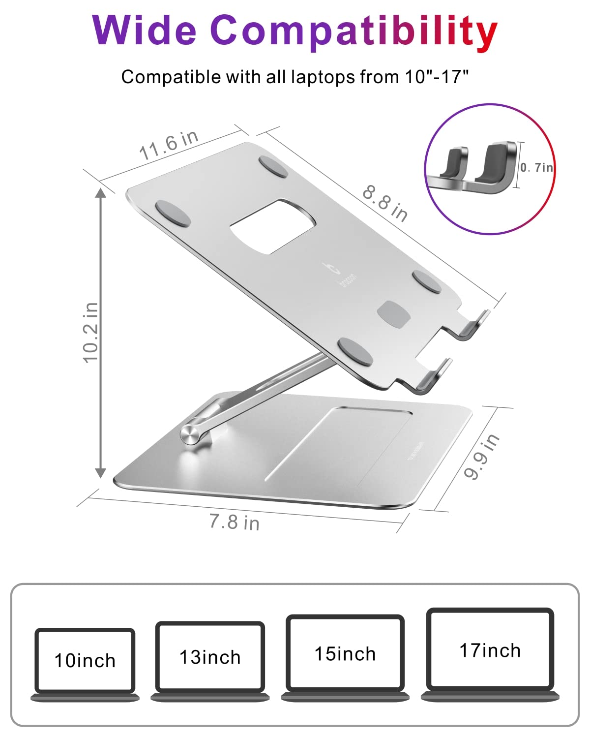 Adjustable Aluminum Laptop Stand for Desk - Ergonomic MacBook Stand with Heat Ventilation, Compatible with 10-17 Inch Laptops (Ideal for Home Office, Gaming & Workspace Setup)