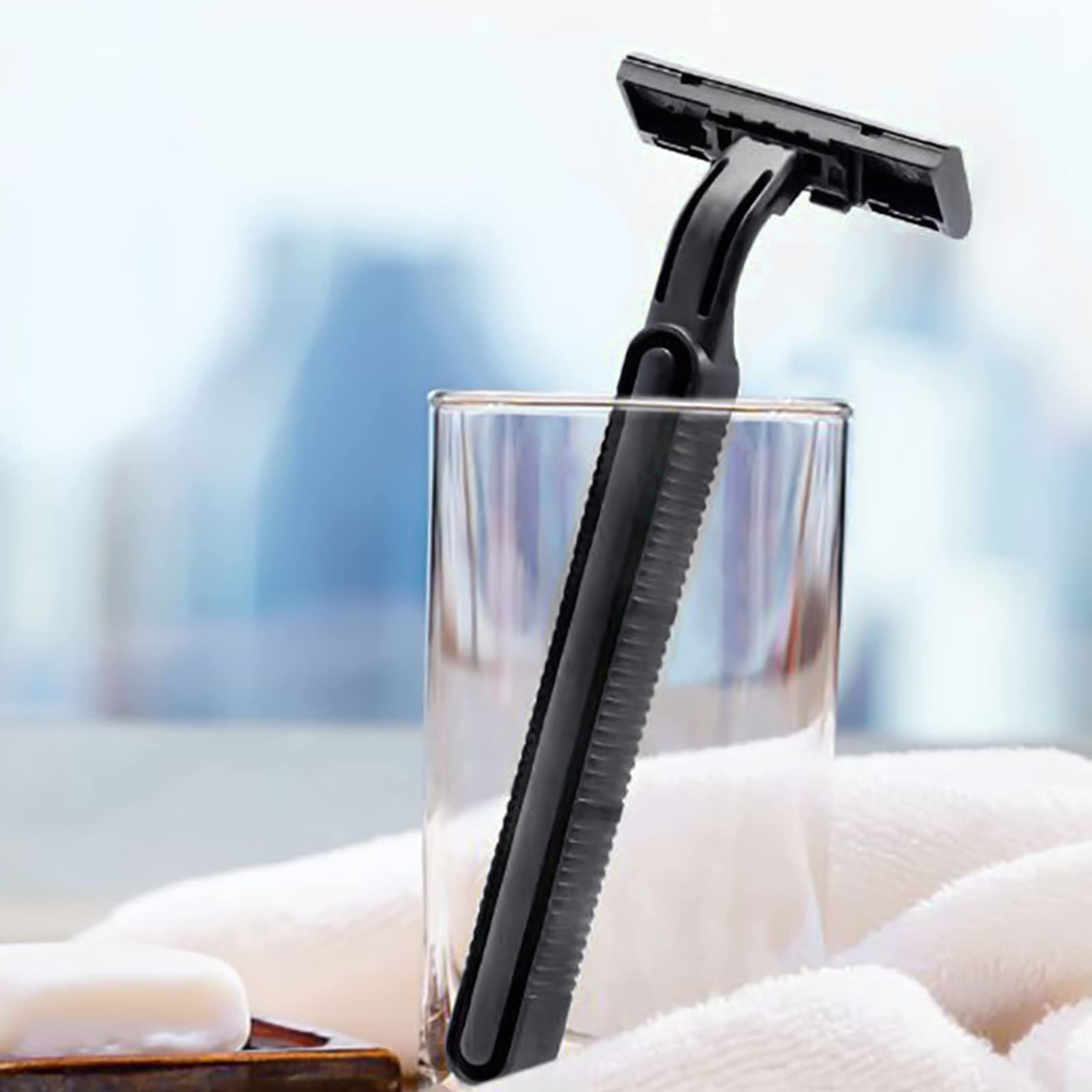 Bulk Disposable Razors with Knife Cap - 30 Pack Individually Wrapped Black Razors with Shaving Cream | Perfect for Hotels, Nursing Homes, Shelters & Charity Organizations | Travel, Grooming & Hygiene Essentials