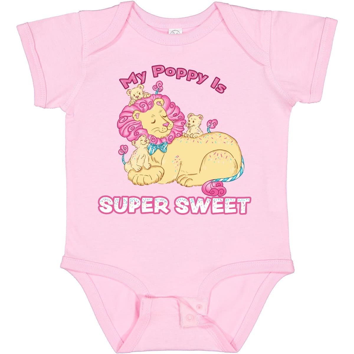 Inktastic My Poppy is Super Sweet Cotton Candy Lions Pink Baby Bodysuit - Soft Cute Infant Onesie for Newborns, Girls & Boys, Perfect for Birthday, Photo Shoots & Everyday Wear