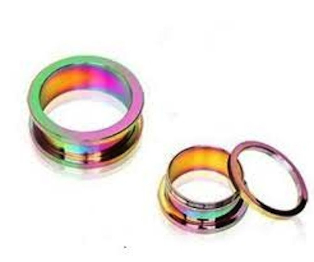 Oil Slick Multicolor Titanium Plated Surgical Steel Screw-on Ear Plugs/Gauges - 1 Pair (2 Pieces) - Size B/64 - Perfect for Stretching, Body Modification & Alternative Fashion