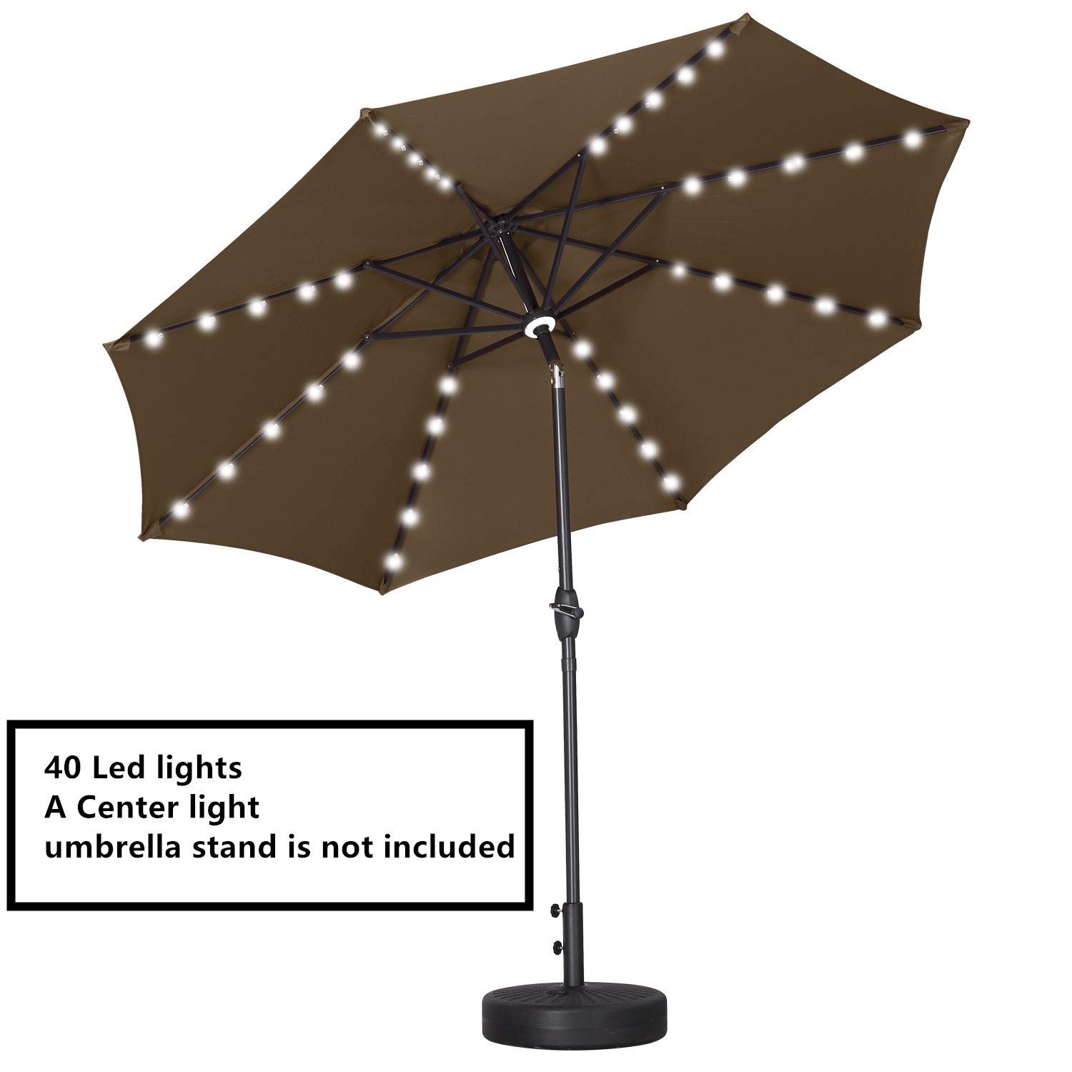 10ft Solar LED Patio Umbrella - Outdoor Garden Umbrella with Auto-Tilt & Wind Vent (Coffee Brown) - Perfect for Backyard, Poolside, and Outdoor Dining Areas
