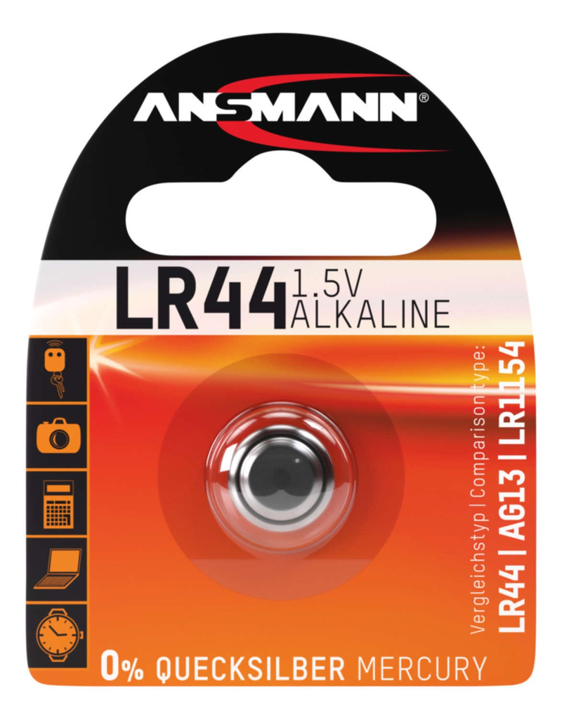 Ansmann LR44 Button Cell Batteries - 1.5V Alkaline Coin Battery for Watches, Calculators, Toys & More - Long-Lasting Power Supply for Small Electronics