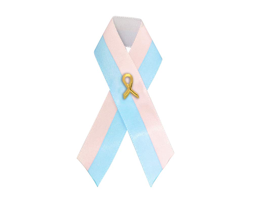 Pink & Blue Satin Ribbon Pins for Birth Defects Awareness - Fundraising Cause Ribbons for Charity Events, Walks & Awareness Campaigns