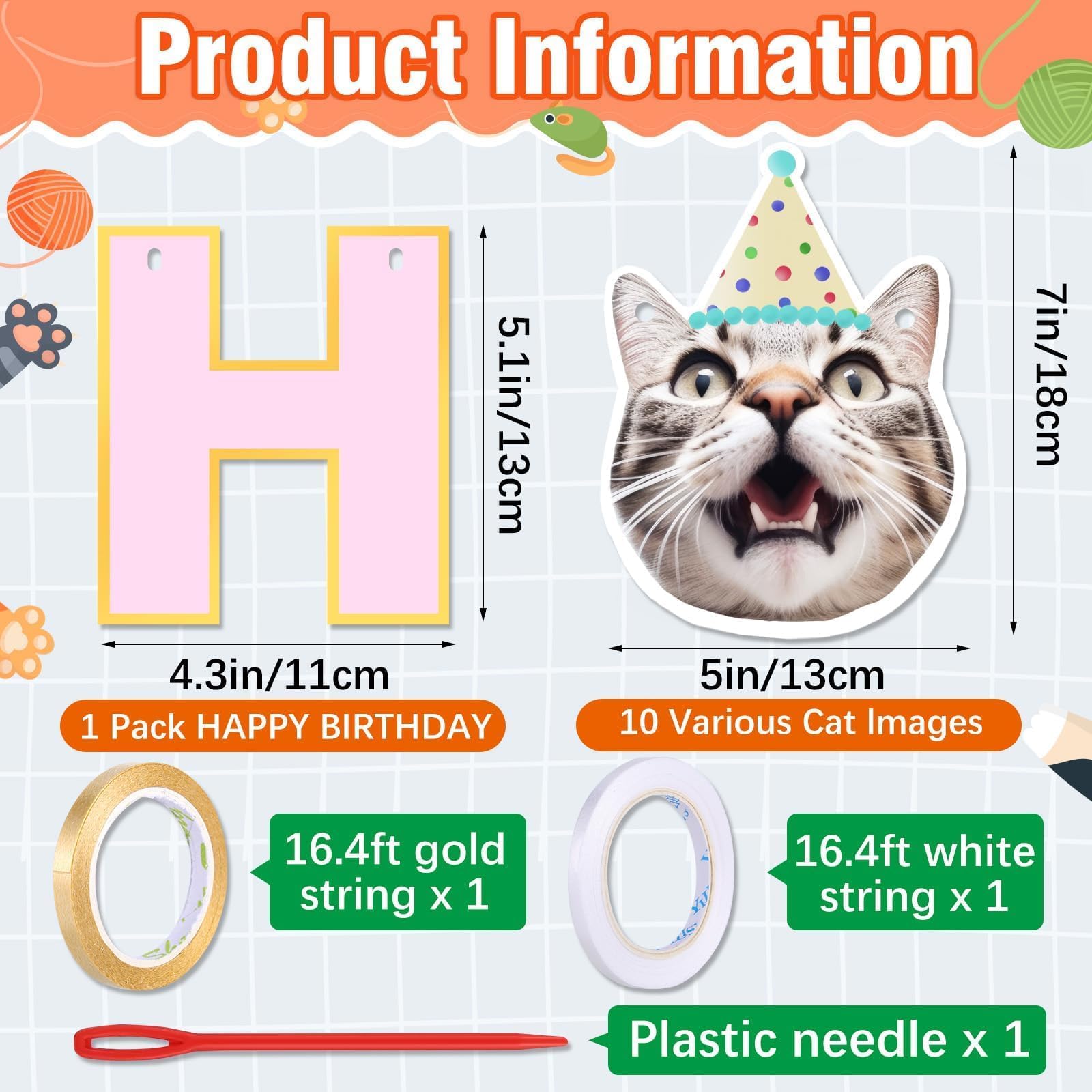 Happy Birthday Cat Banner & Garland - Party Decor for Cat Lovers