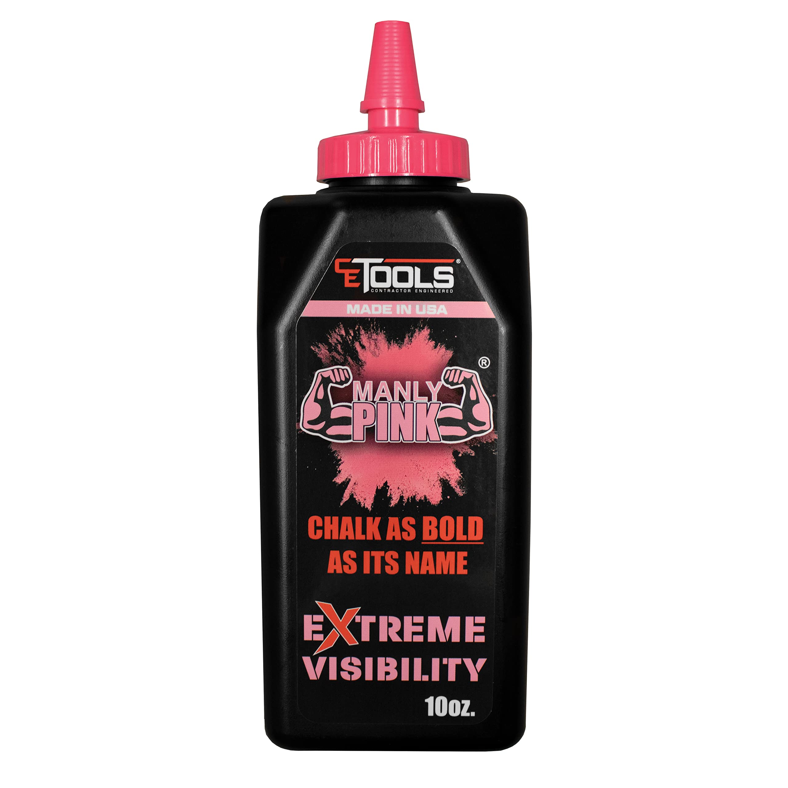 CE TOOLS Manly Pink® High-Visibility Marking Chalk - 10 oz (283.5g) - USA Made Construction Chalk for Chalk Lines | Water-Resistant & Durable | Perfect for Outdoor Work, Surveying & DIY Projects