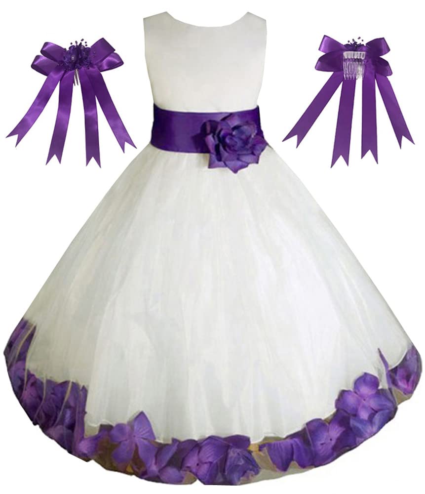 USA-Made Ivory Tulle Flower Girl Dress with Rose Petals Design - Perfect for Weddings, Pageants, Easter & Birthday Parties