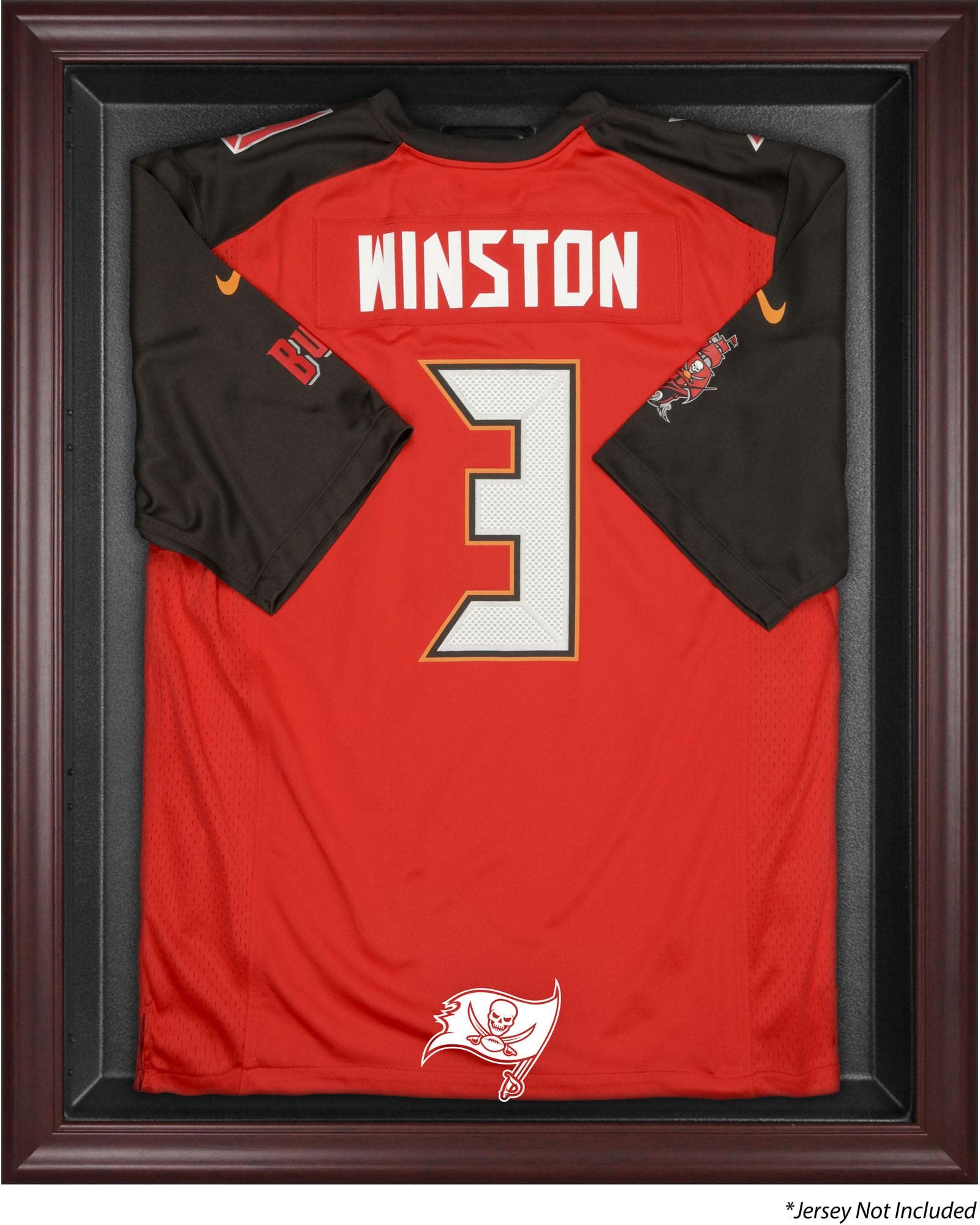 Tampa Bay Buccaneers Mahogany Wood Jersey Display Case - Football Memorabilia Shadow Box for Framing Jerseys, Jerseys & Collectibles - Perfect for Man Cave, Sports Bar or Fan Cave Decor