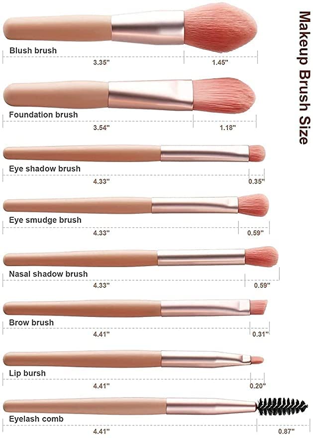 VishBin 8PCS Professional Makeup Brush Set with Travel Bag - Synthetic Bristle Wooden Handle Foundation Blush Eyeshadow Brushes Kit for Face Makeup | Perfect for Travel, Daily Use & Professional Makeup Artists