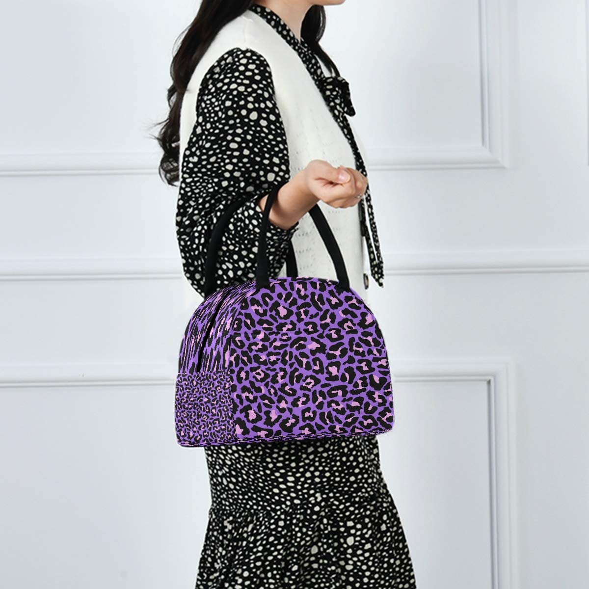 Stylish Purple Leopard Insulated Lunch Bag for Women & Men - Reusable Eco-Friendly Cooler with Carry Handle - Perfect for Work, School, Picnics & Outdoor Activities