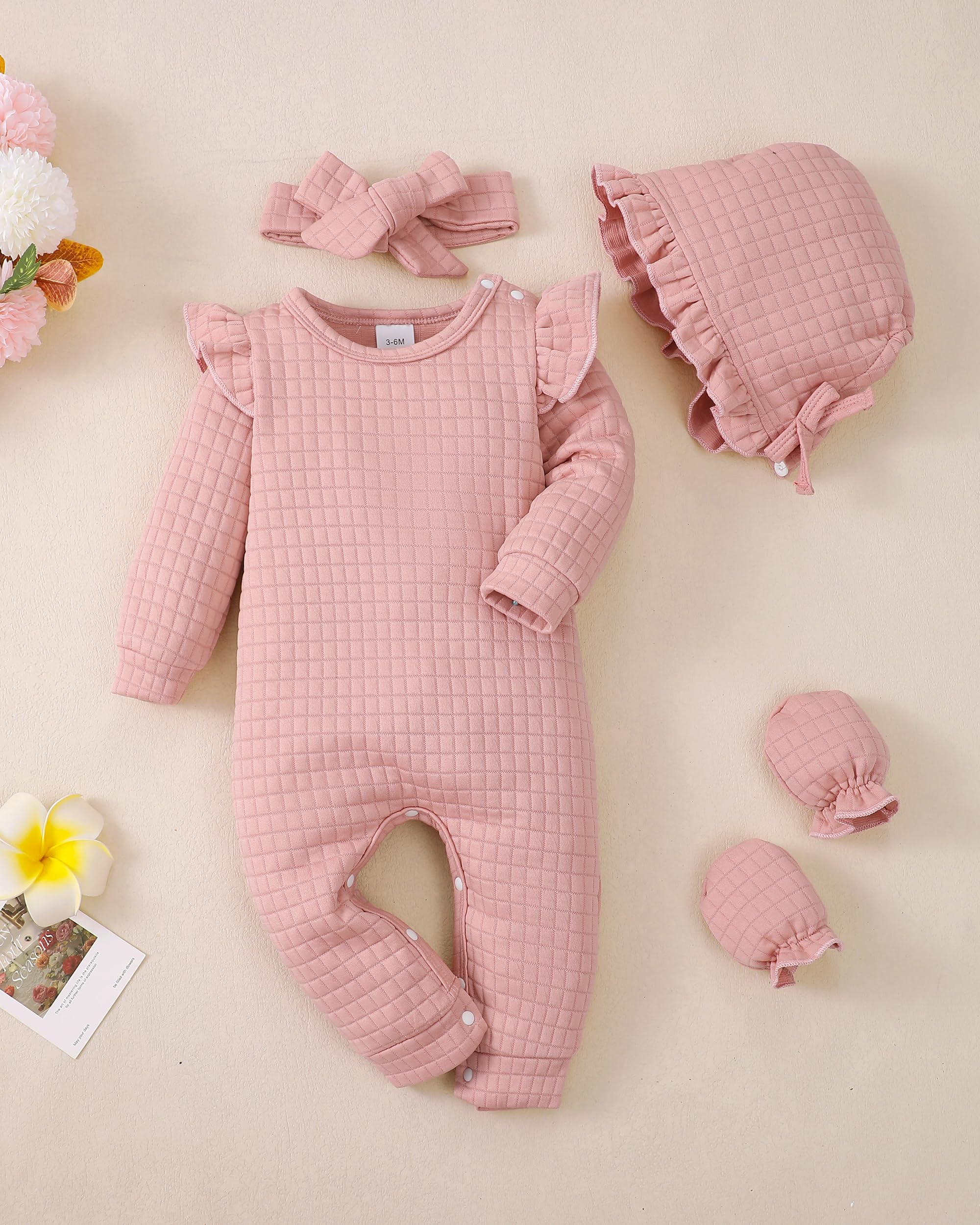 Renotemy Newborn Baby Girl Clothes - Winter & Fall Outfits, Infant Rompers, Solid Jumpsuits, Cute Bodysuits for 0-24 Months | Perfect for Family Photos, Daily Wear & Special Occasions