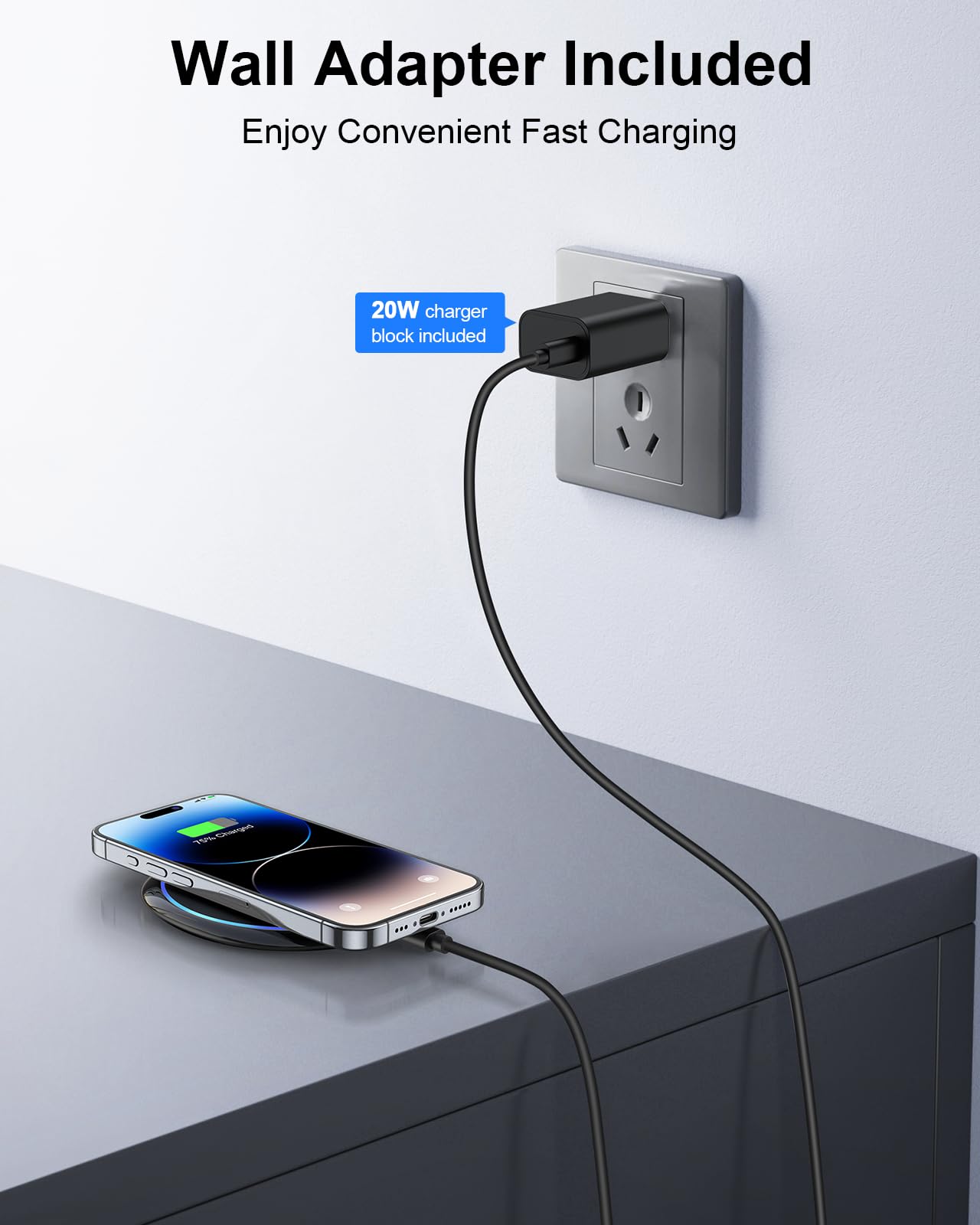 NANAMI 10W Fast Wireless Charger Pad with Adapter - Qi Certified for iPhone 16/15 Pro Max/14/13/12/11/X/8, AirPods Pro/3, Samsung Galaxy S24/S23/S22/S21/S20/S10, Note 20, Pixel 6/5 - Perfect for Home, Office & Nightstand Charging