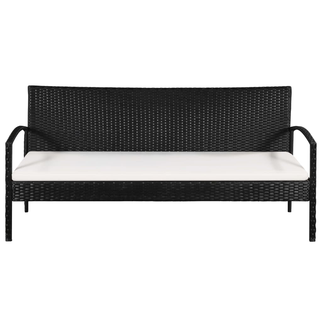 3-Seater Outdoor Patio Sofa Set with Cushions - Black Poly Rattan Wicker Furniture for Garden, Backyard, Poolside & Balcony Relaxation