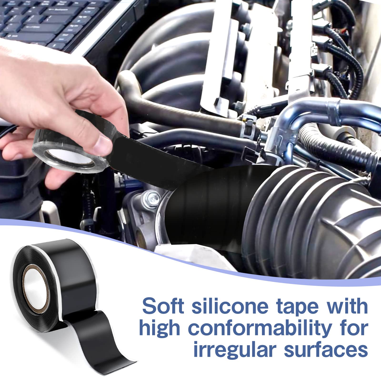 Self-Fusing Silicone Tape 1 Inch x 10Ft - 2 Rolls Waterproof Rubber Repair Tape for Pipe Leaks, Hose Repair & Emergency Fixes - Perfect for Plumbing, Automotive & Outdoor Gear Maintenance