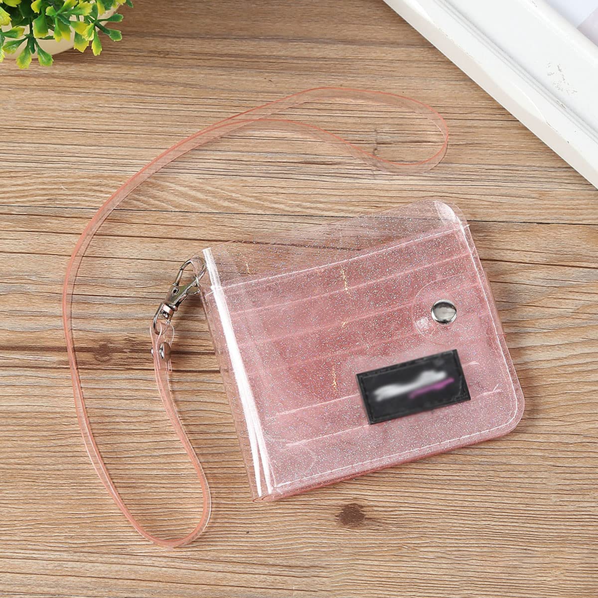 2 Pack Clear Bifold Wallet for Women - Cute PVC Jelly ID Card Holder with Neck Lanyard, Small Purse for Girls (Pink) - Perfect for Travel, Work, and Everyday Use