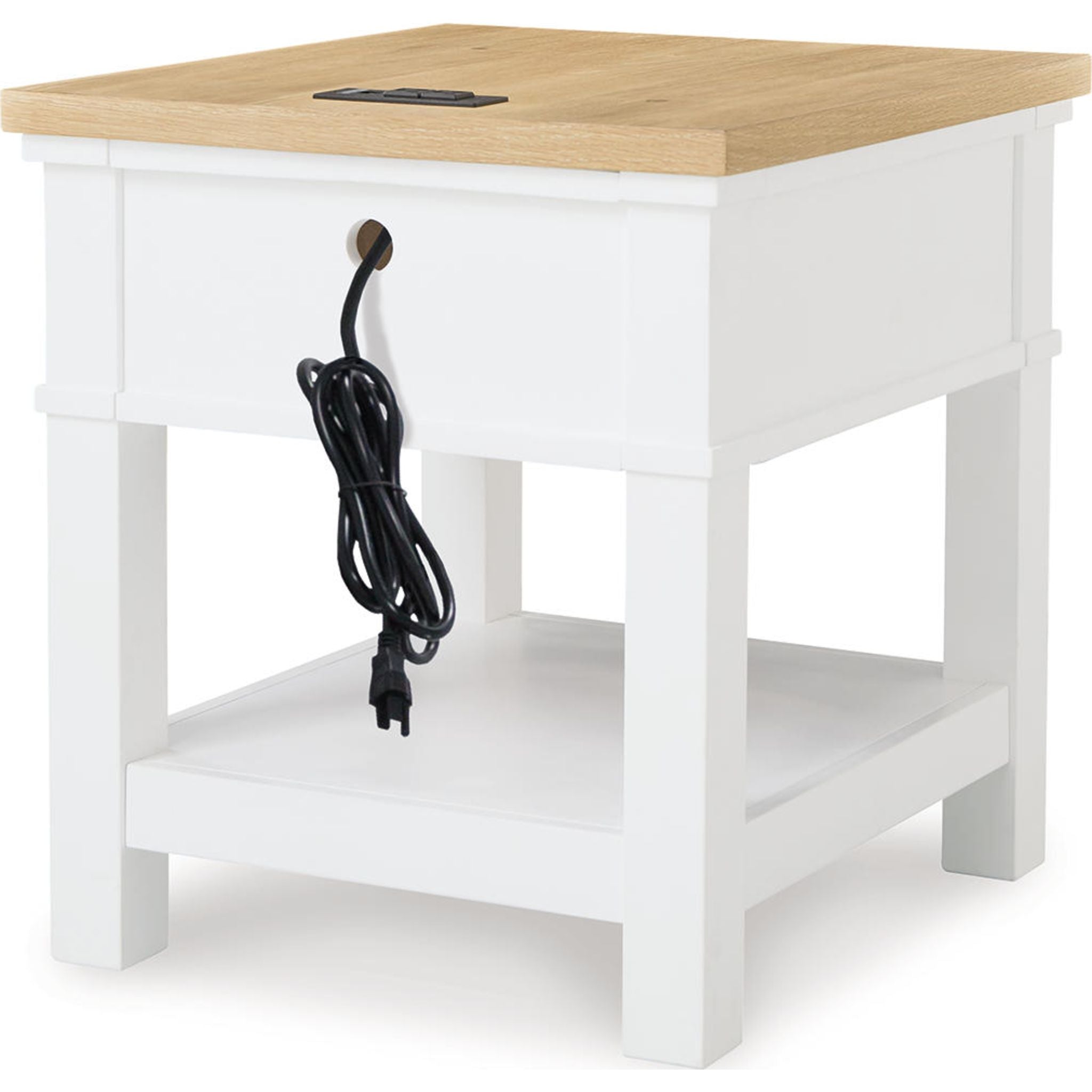 Ashbryn End Table - White & Natural Wood Nightstand for Living Room, Bedroom & Office - Modern Side Table with Storage Shelf