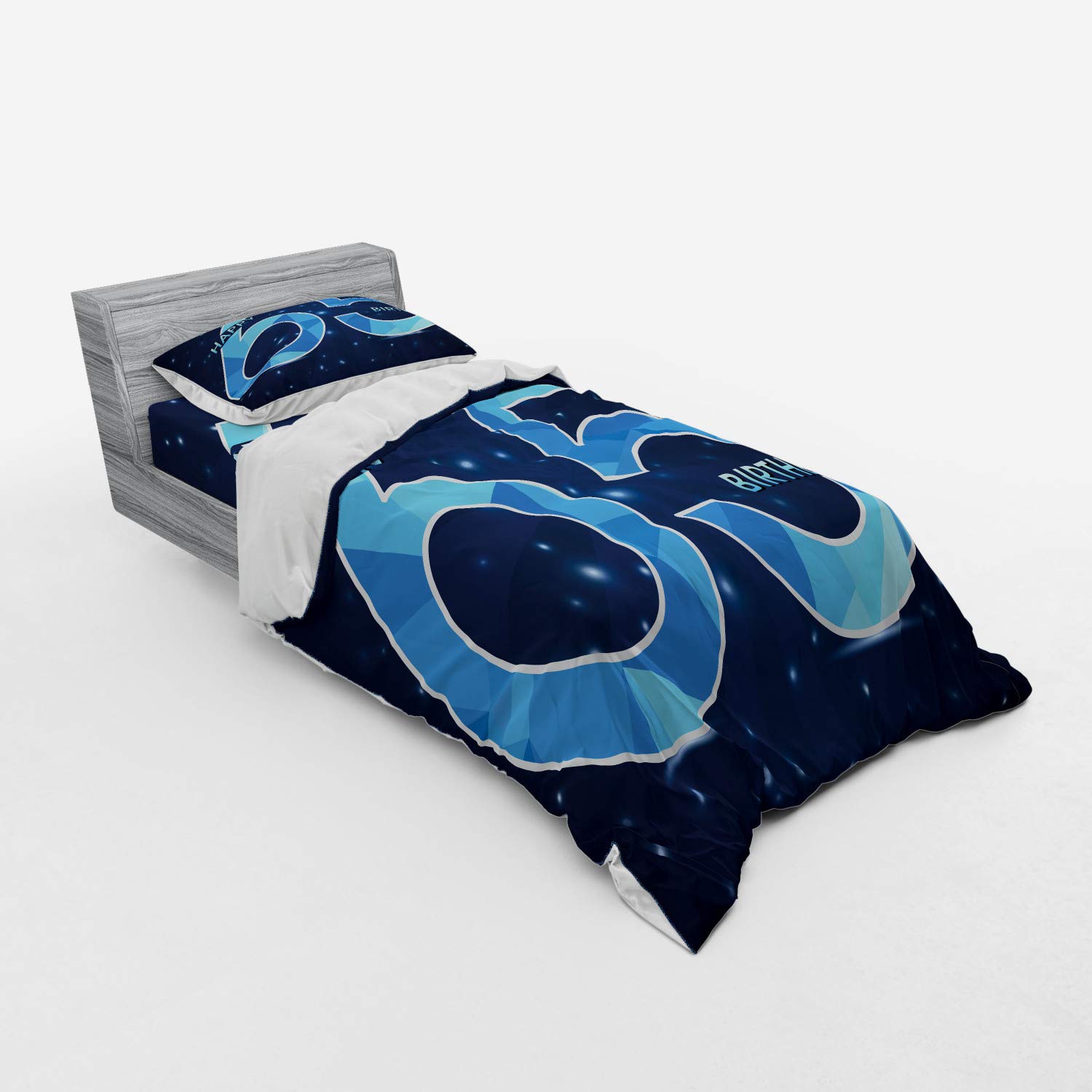 Ambesonne 65th Birthday Bedding Set - Modern Number Print on Night Sky Dark Blue Duvet Cover with Sham & Fitted Sheet, Twin XL Size - Perfect for Anniversary Gifts & Adult Bedroom Decor