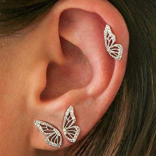 RMREWY 925 Sterling Silver Butterfly Stud Earrings with Cubic Zirconia - Half Wing Design Fashion Jewelry for Women & Girlfriend - Perfect for Birthday Gifts, Anniversary, and Everyday Wear