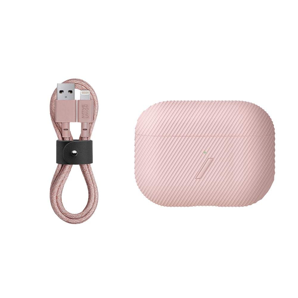 Native Union AirPods Pro Case & 4ft Lightning Cable Bundle - Rose Gold | Ultra-Strong Reinforced Charging Cable with Belt Clip | Perfect for Travel, Gym & Daily Use