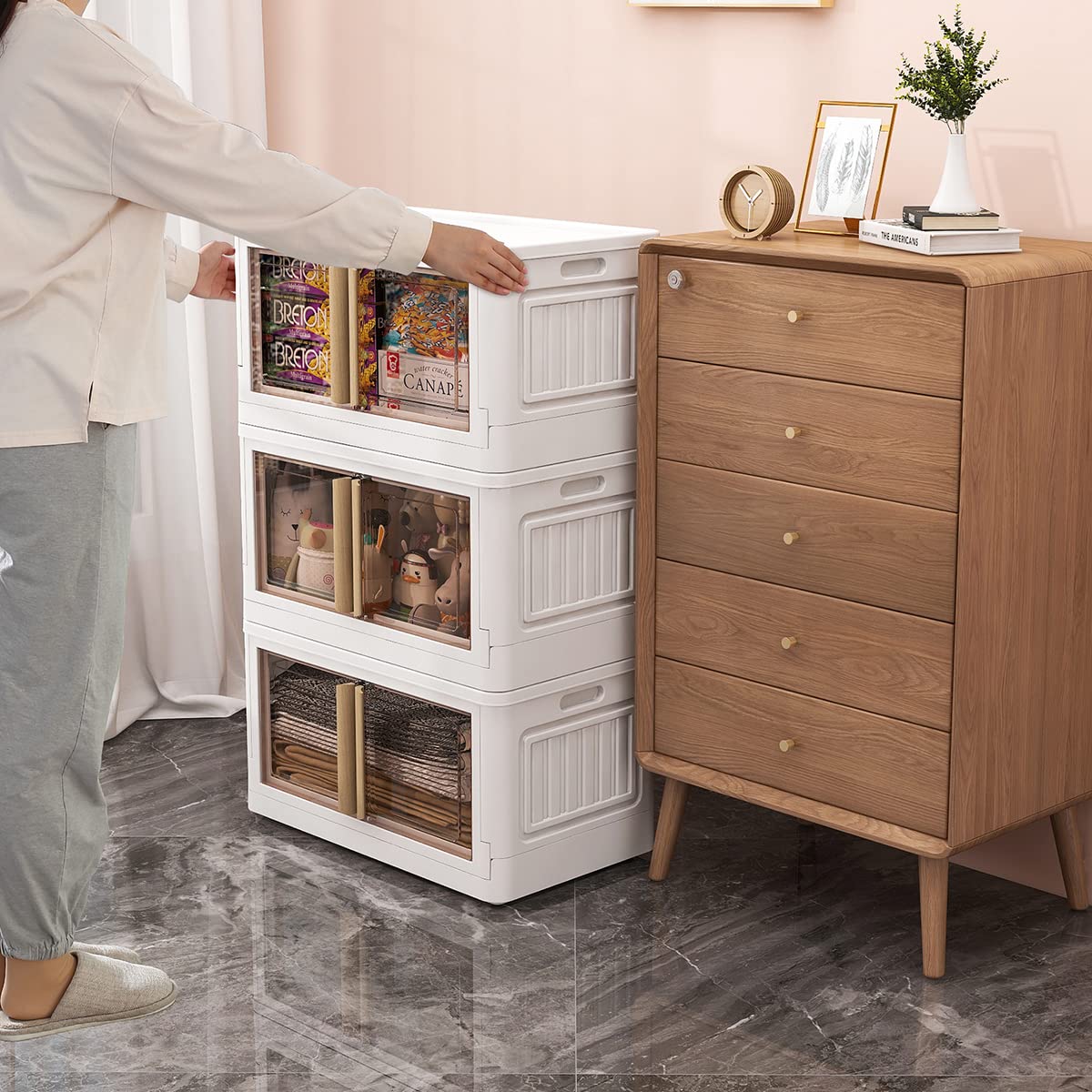 Nafenai 6-Drawer Plastic Storage Cabinet - Tall Dresser Organizer for Clothes, Toys & Bedroom | Space-Saving Closet & Playroom Furniture in Blue-Grey | Perfect for Small Spaces, Dorm Rooms & Kids' Bedrooms