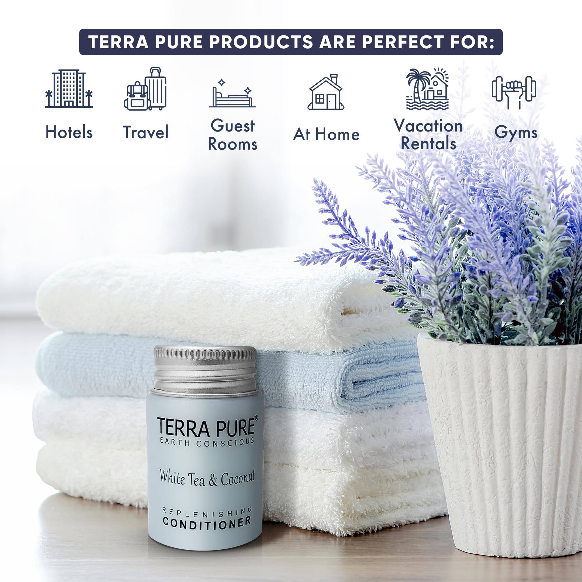 Terra Pure White Tea & Coconut Conditioner - Travel Size (1 oz) | Bulk Hotel Amenities (Case of 300) | Perfect for Hotels, Spas, Gyms & Travel Essentials