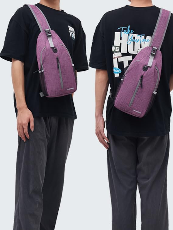 FRANSHION Unisex Sling Backpack - Waterproof Crossbody Bag for Men & Women, Lightweight Hiking Backpack, Small Travel Daypack (Purple) - Perfect for Outdoor Adventures, Commuting & Daily Use