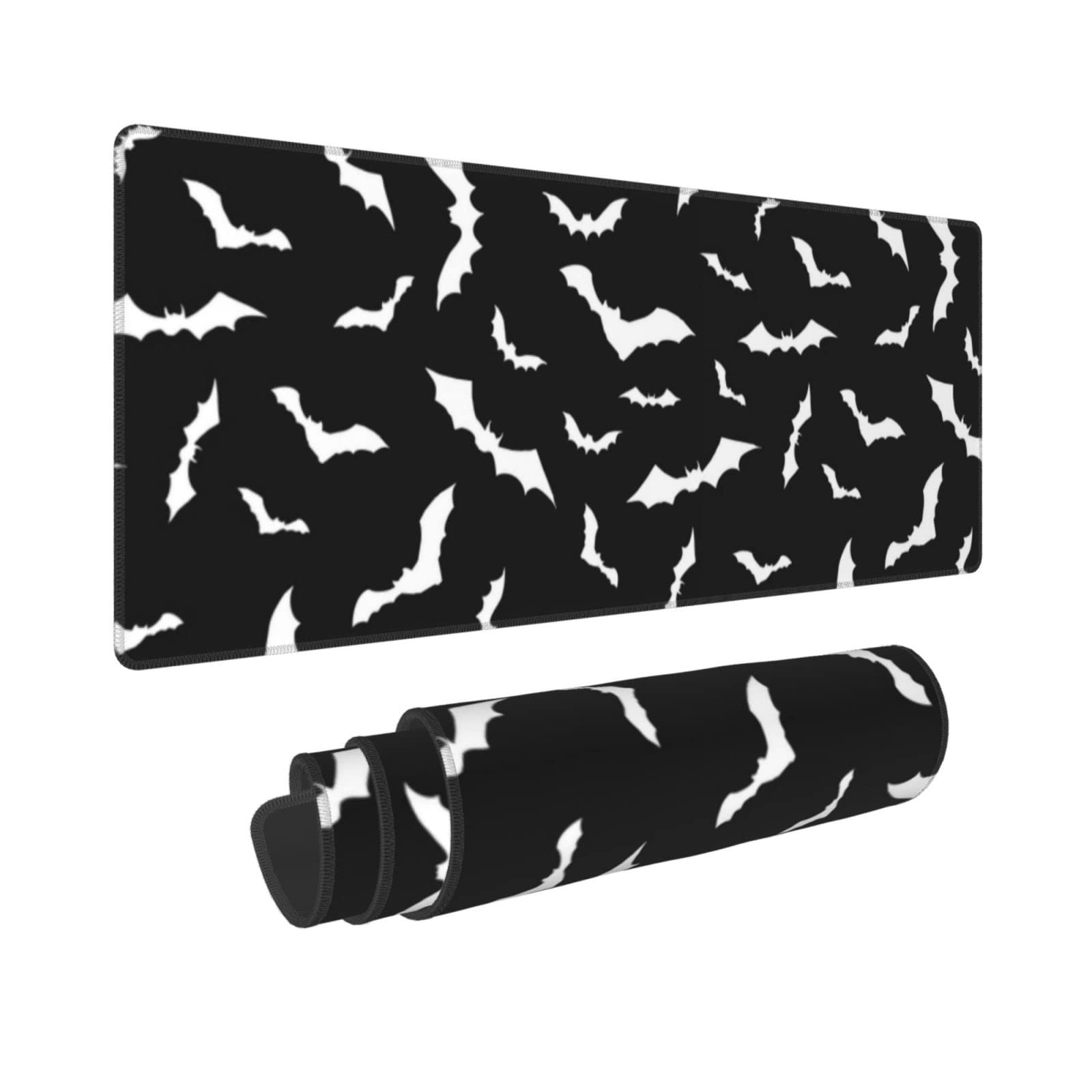 Halloween Bat Themed Extended Large Gaming Mouse Pad - 31.5 x 11.8 Inch XL Black & White Desk Mat for PC, Laptop, Office & Gaming Setup - Perfect for Halloween Decor, Computer Work & Esports