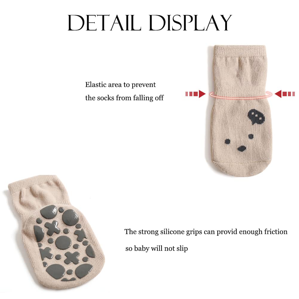 Exegawe Non-Slip Baby Socks with Grips - 5 Pairs Cute Toddler Crew Socks for Boys & Girls - Perfect for Indoor Play, Learning to Walk, and Daycare Safety