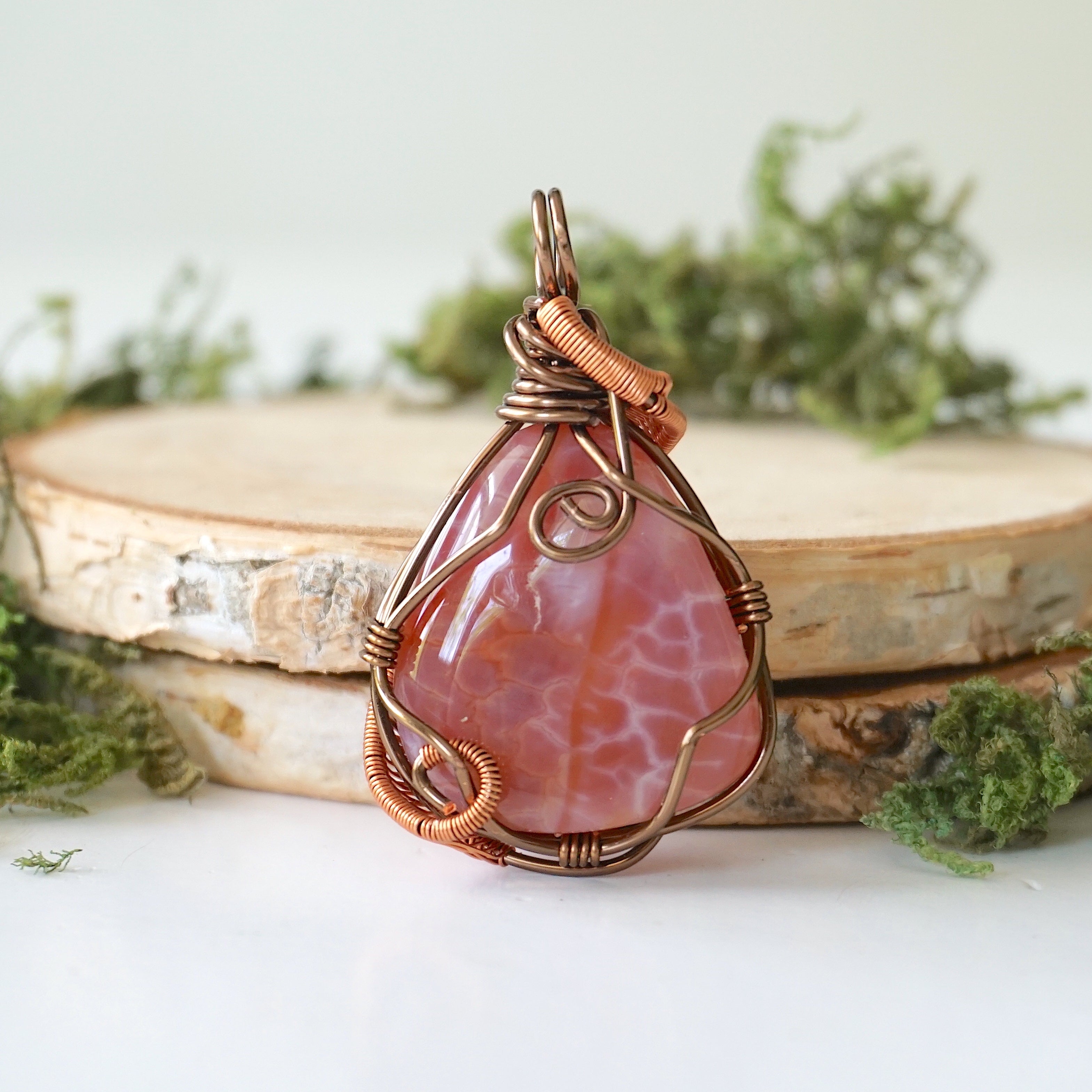 Fire Agate Crystal Necklace for Women – Natural Gemstone Pendant Jewelry for Healing & Protection | Perfect for Meditation, Energy Work & Spiritual Gifts