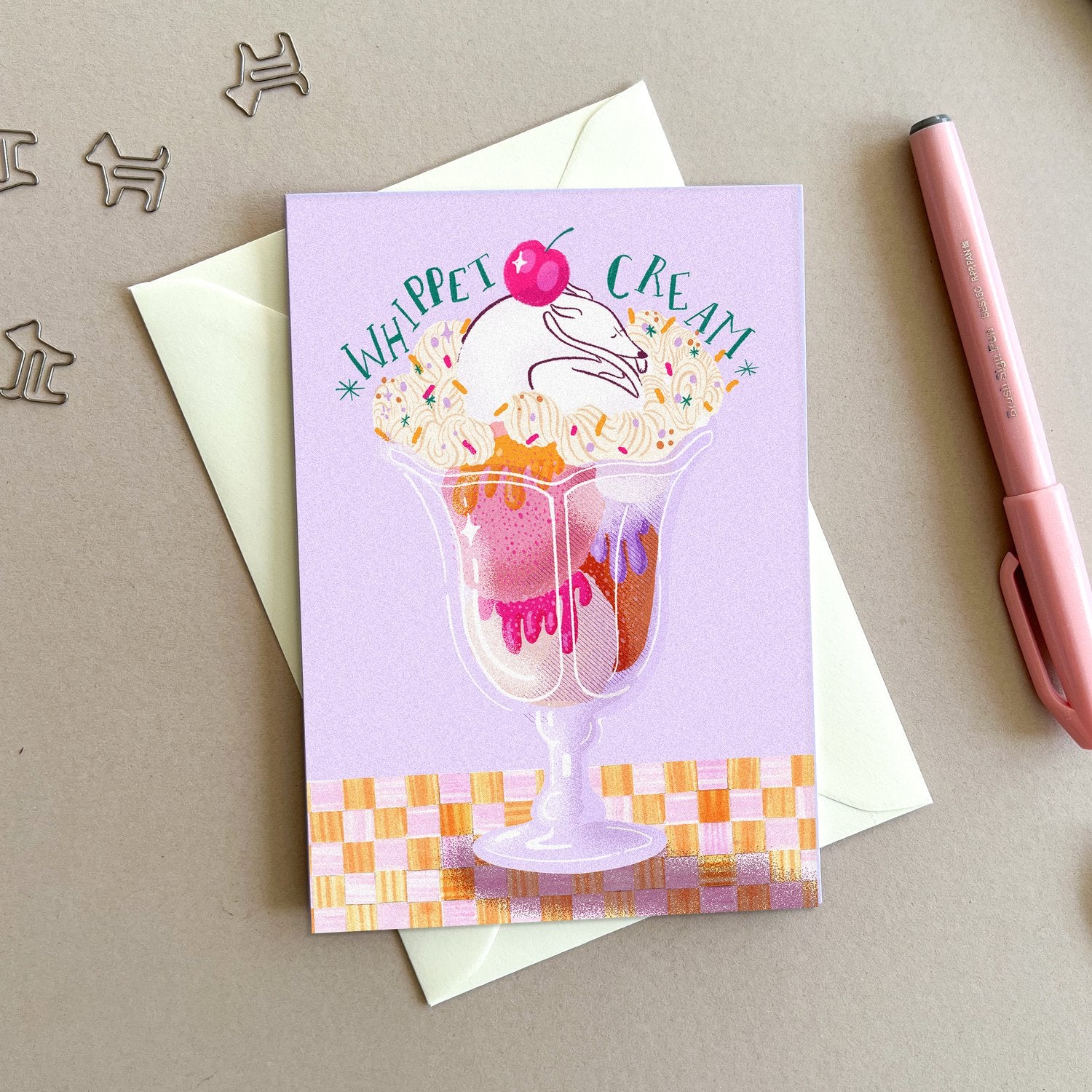 Bryony Moss Whippet Cream Greeting Card - Elegant Dog Lover's Note Card for Birthdays, Thank You & Special Occasions - Perfect for Pet Owners & Animal Enthusiasts