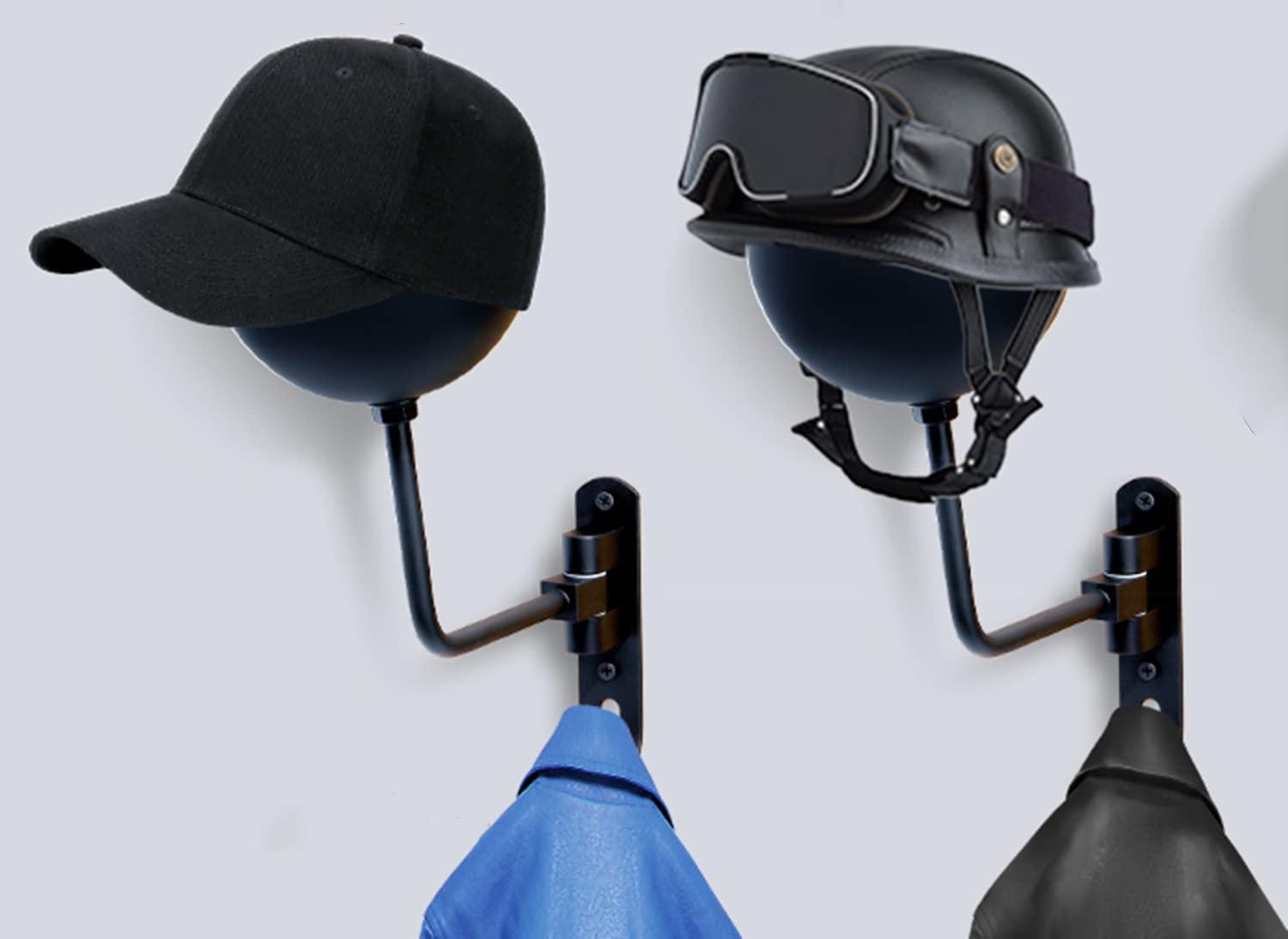 COZYLIFE 180° Rotating Motorcycle Helmet Rack - Universal Bike Accessory Holder for Helmets, Coats, Caps & Sports Gear (Baseball/Football/Rugby) - Perfect for Garage, Shed & Motorcycle Storage Organization