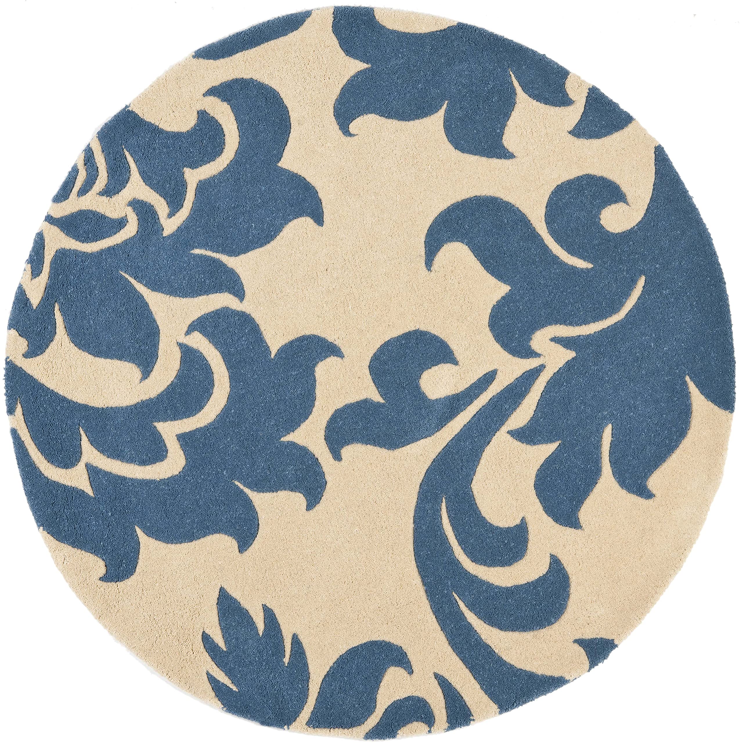 MARTHA STEWART x SAFAVIEH 4' Round Blue Suede Handmade Wool Area Rug MSR4546A - Perfect for Living Room, Bedroom & Nursery Decor