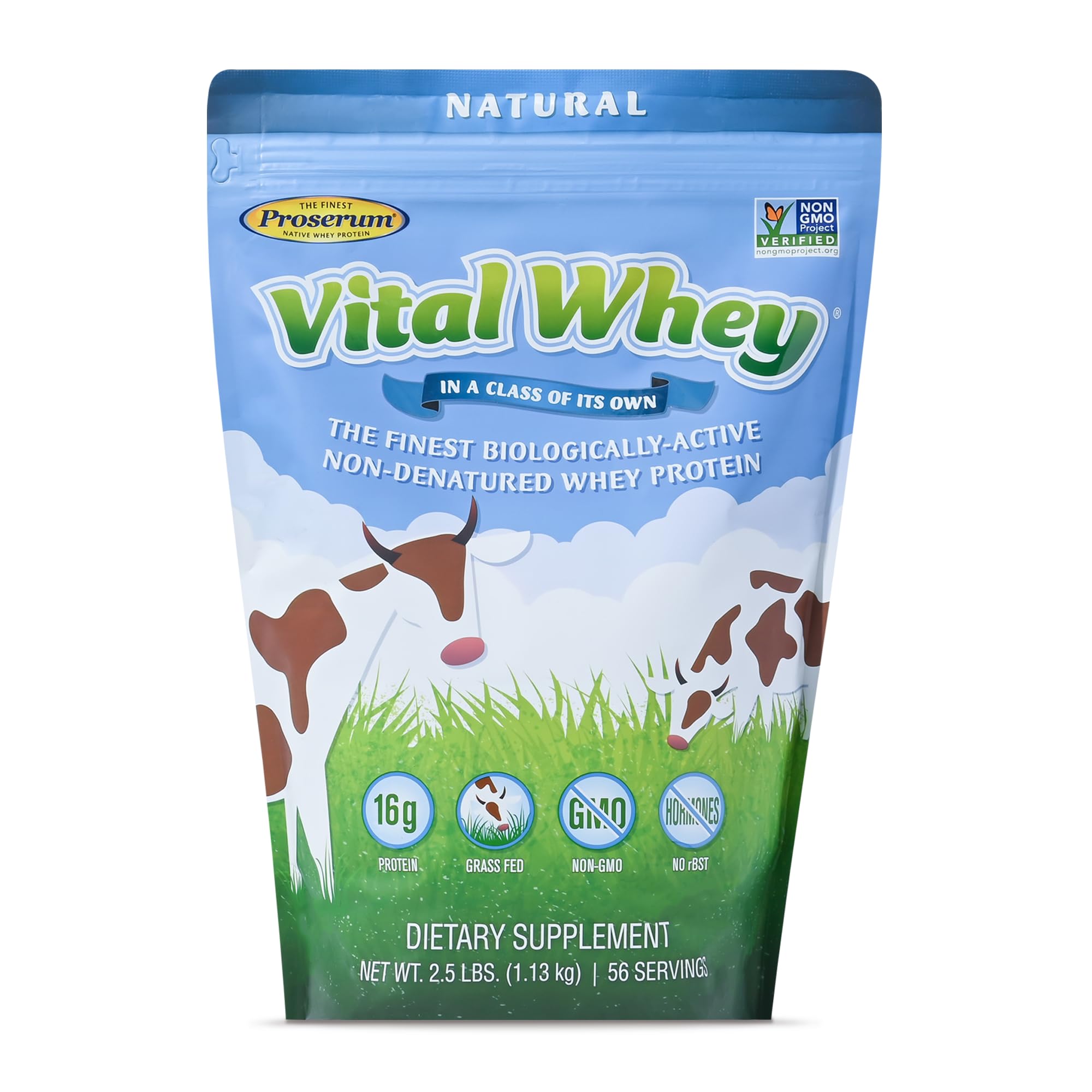 Grass-Fed Whey Protein Powder - 2.5lbs (56 Servings) | 15g Protein Per Serving | Natural Flavor | Supports Immune Vitality & Muscle Recovery | Clean Holistic Nutrition for Fitness, Weight Loss & Post-Workout Recovery