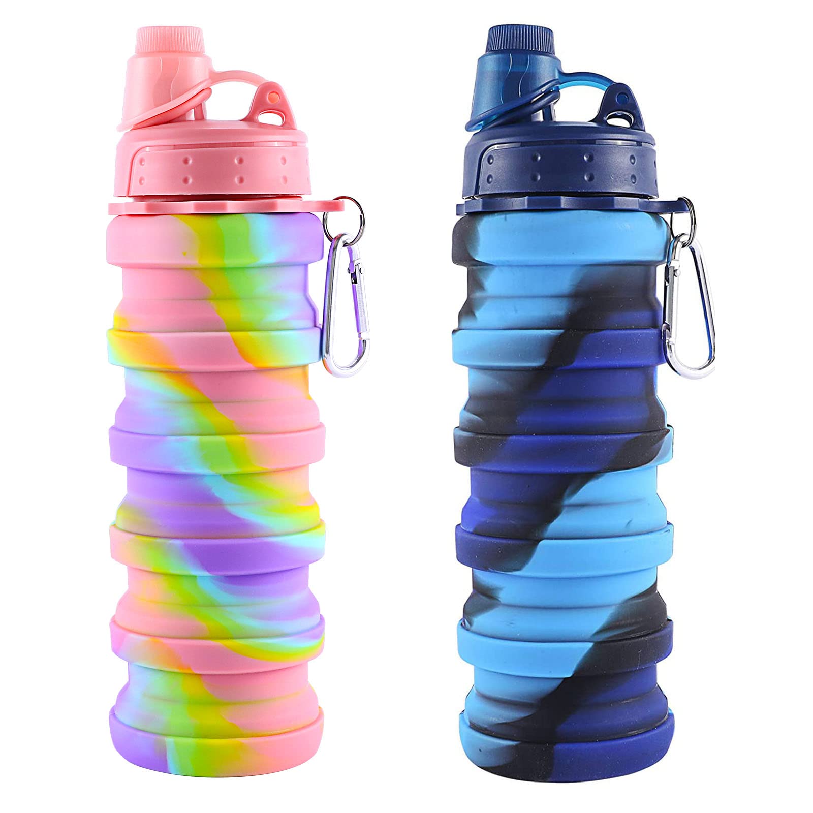 Foldable Silicone Water Bottle for Travel & Sports - Leak-Proof & Portable (Pink/Blue) - Perfect for Hiking, Camping & Gym