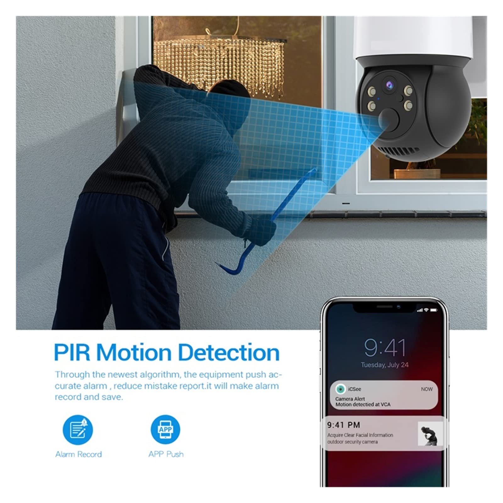 Solar Security Camera 1080P WiFi IP - Outdoor Night Vision with 64GB for Home & Garden