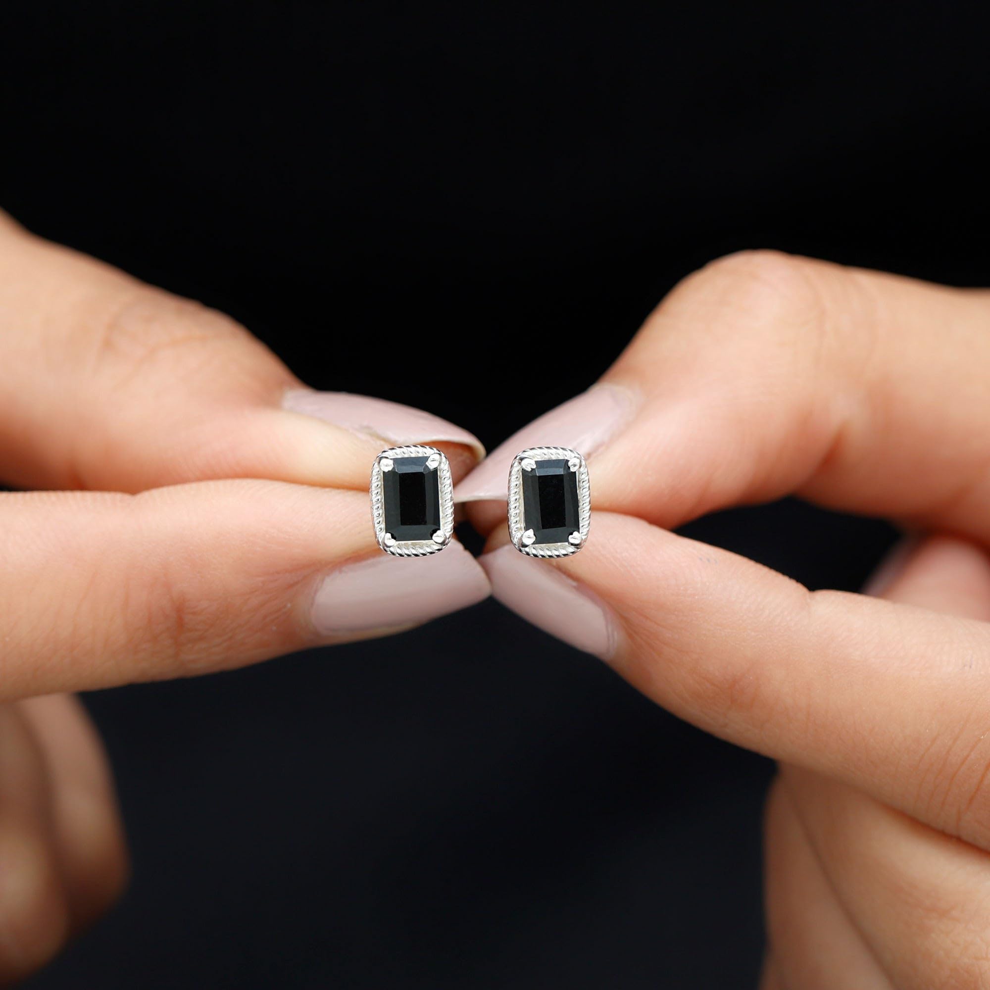 Black Onyx Solitaire Stud Earrings for Women - December Birthstone Jewelry, Elegant Birthday Gift for Her - Perfect for Parties, Weddings & Everyday Wear