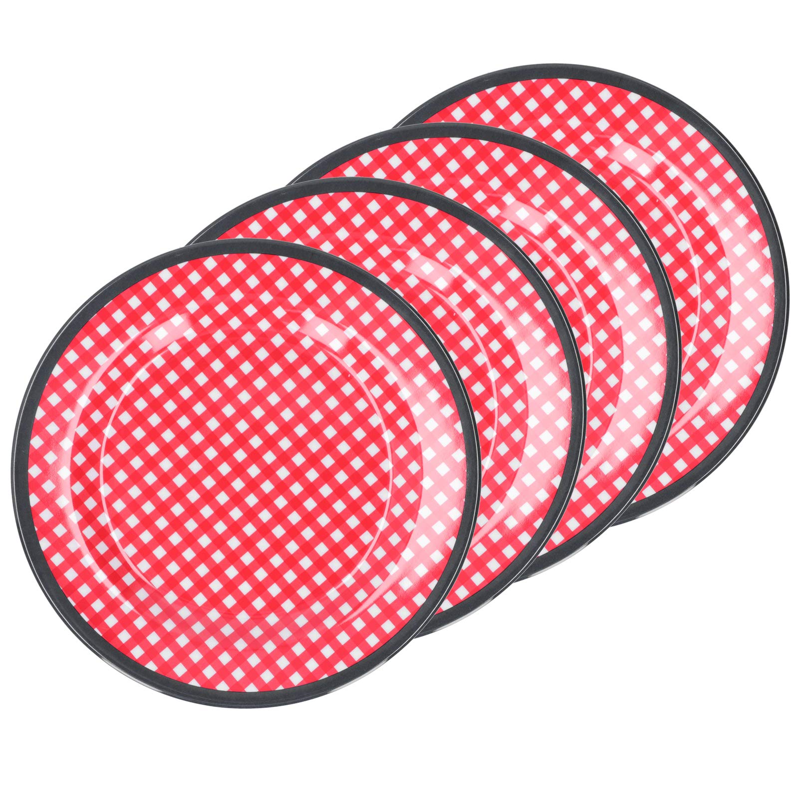 Yosoo 4-Piece 9-Inch Red Grid Salad Plates Set - Durable Dinnerware for Restaurants, Hotels & Home Use - Perfect for Serving Fruits, Desserts, Appetizers & Party Dishes