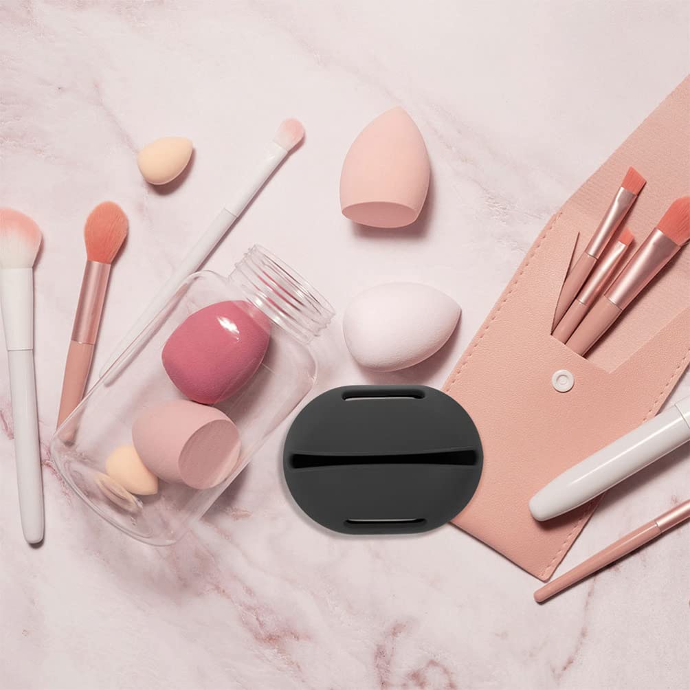 EXCLUZO Travel Makeup Brush Holder & Beauty Egg Case - Portable Silicone Powder Puff Container & Makeup Blender Organizer for Women (Black) | Perfect for Travel, Home Vanity & On-the-Go Touch Ups