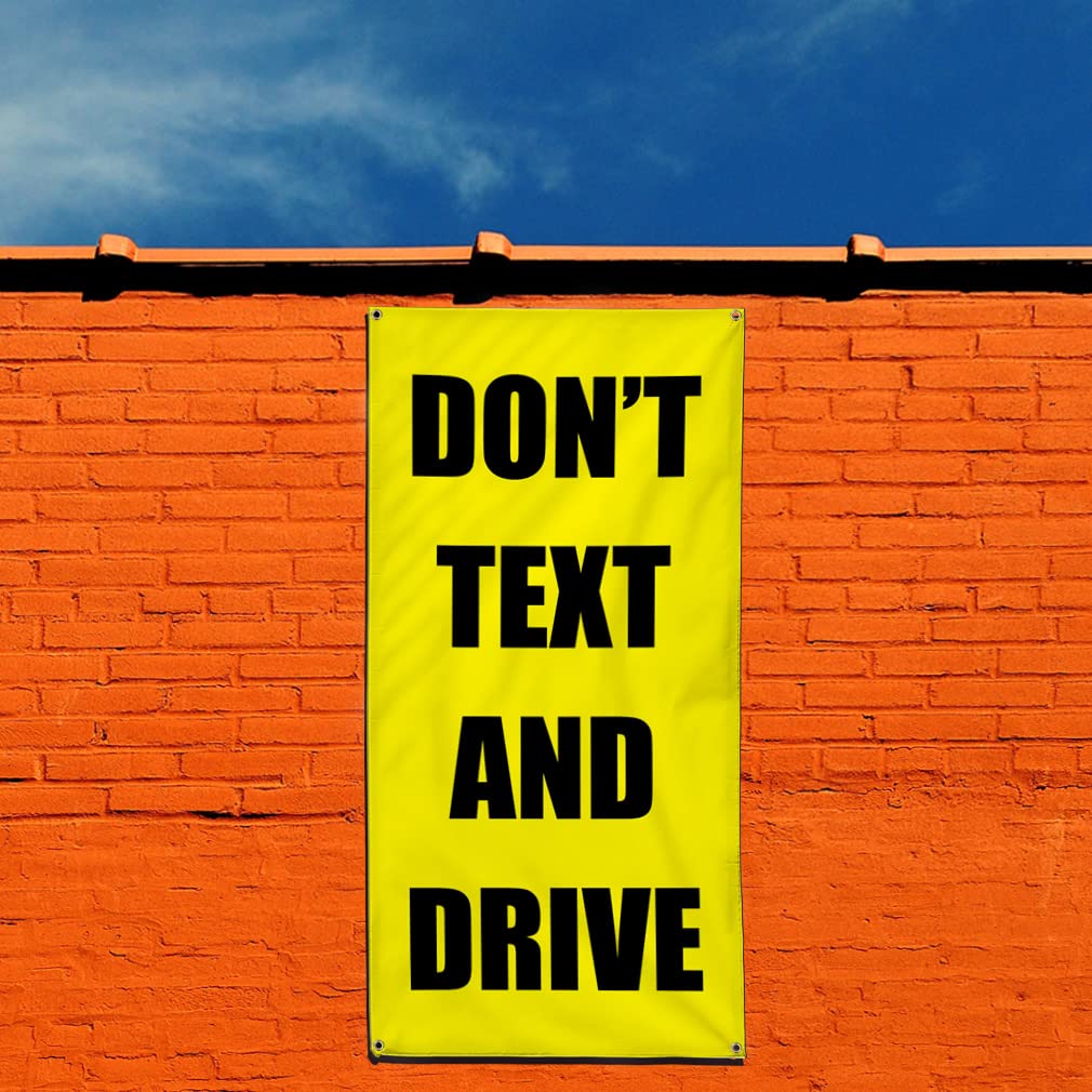 Custom Vertical Vinyl Banner - 144x60 Inches with 10 Grommets | Weatherproof Outdoor Business Sign for Road Safety, Industrial Yard, and Construction Sites - Perfect for 'Don't Text and Drive' Campaigns, Store Promotions & Event Signage