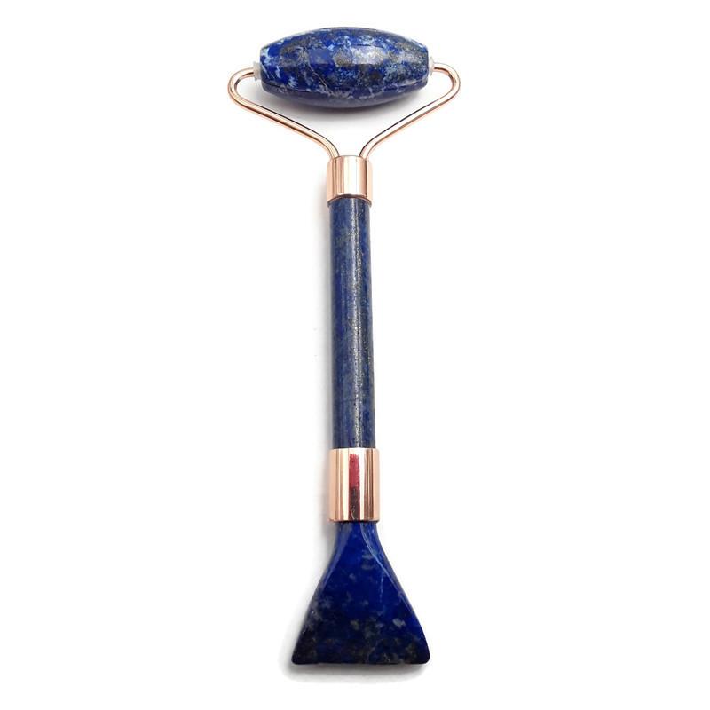 Rose Quartz Face Massage Roller with Scraper - Jade, Tiger's Eye, Lapis & Amethyst Options - 5.5 Inch Skincare Tool for Gua Sha, Lymphatic Drainage & Relaxation