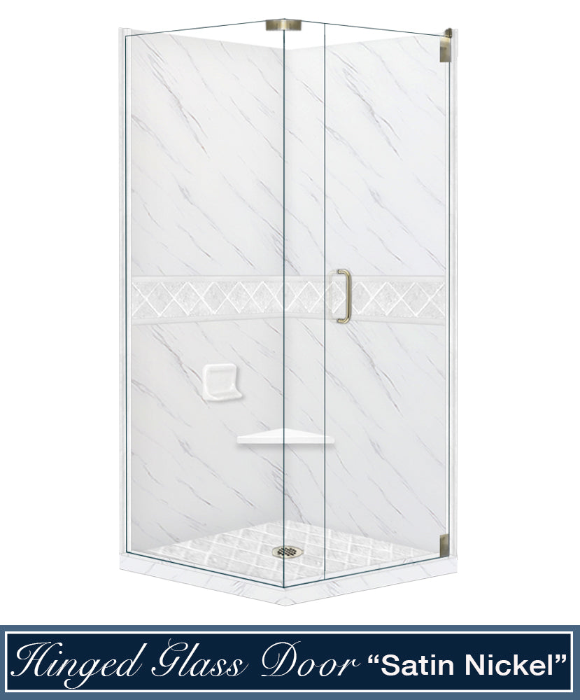 Premium Carrara Marble Diamond Corner Shower Enclosure Kit - Waterproof & Durable Bathroom Upgrade for Modern Homes, Spa-Like Shower Experience