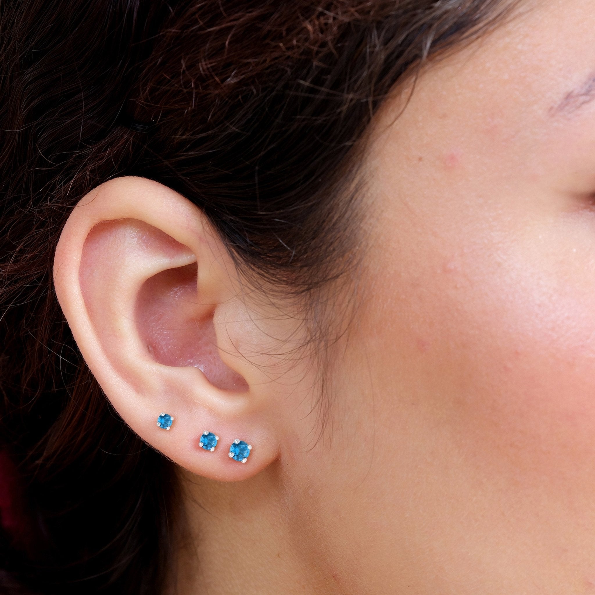 14k Yellow Gold Blue Topaz Cartilage Flat Back Stud Earrings - Perfect for Daily Wear, Gifts & Special Occasions