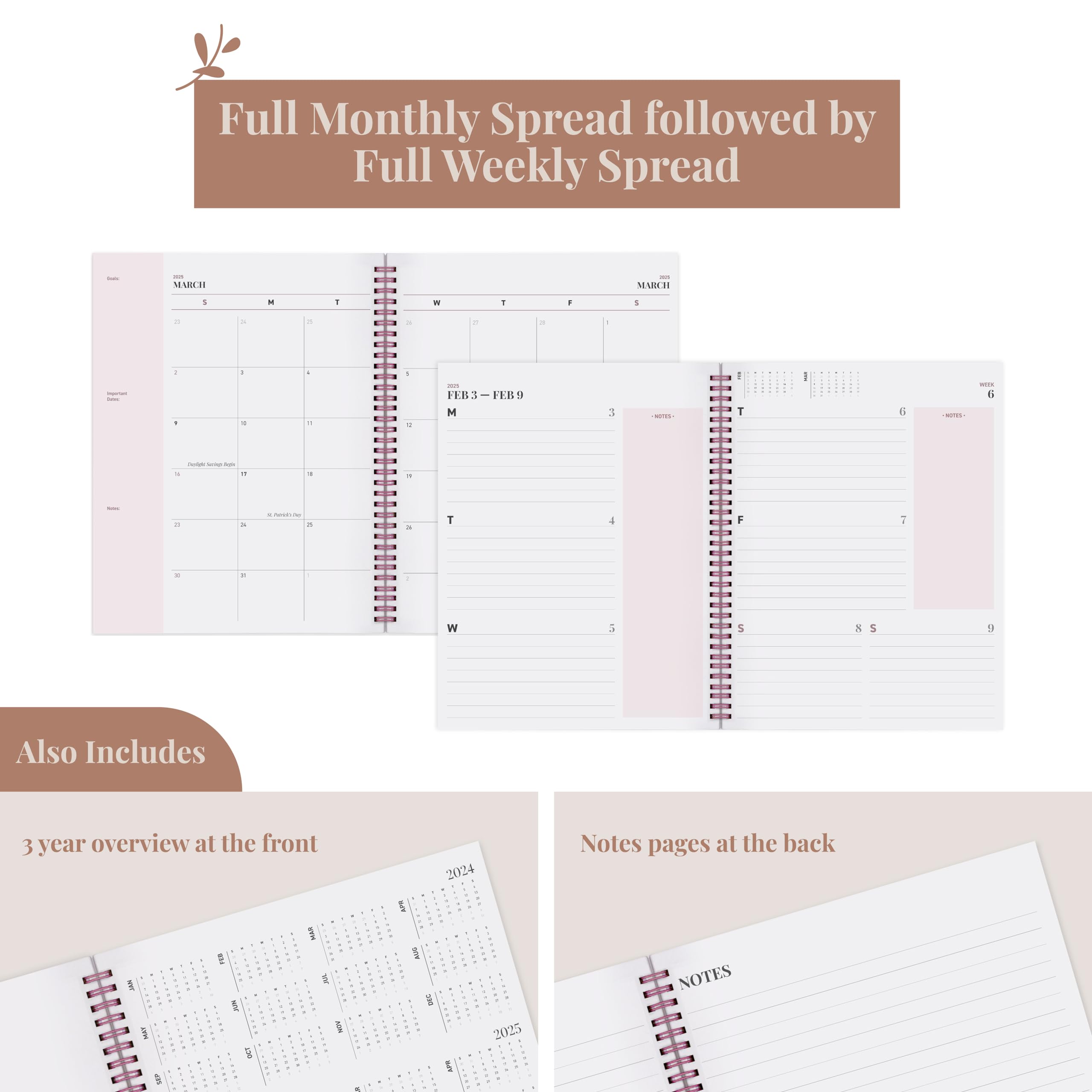 2024-2025 Academic Planner | 18-Month Weekly & Monthly Organizer with Twin-Wire Binding | 8.5 x 11 Inch Pink Planner with Sturdy Cover & Notes Pages | Perfect for Students, Teachers & Professionals - School, Office & Home Use