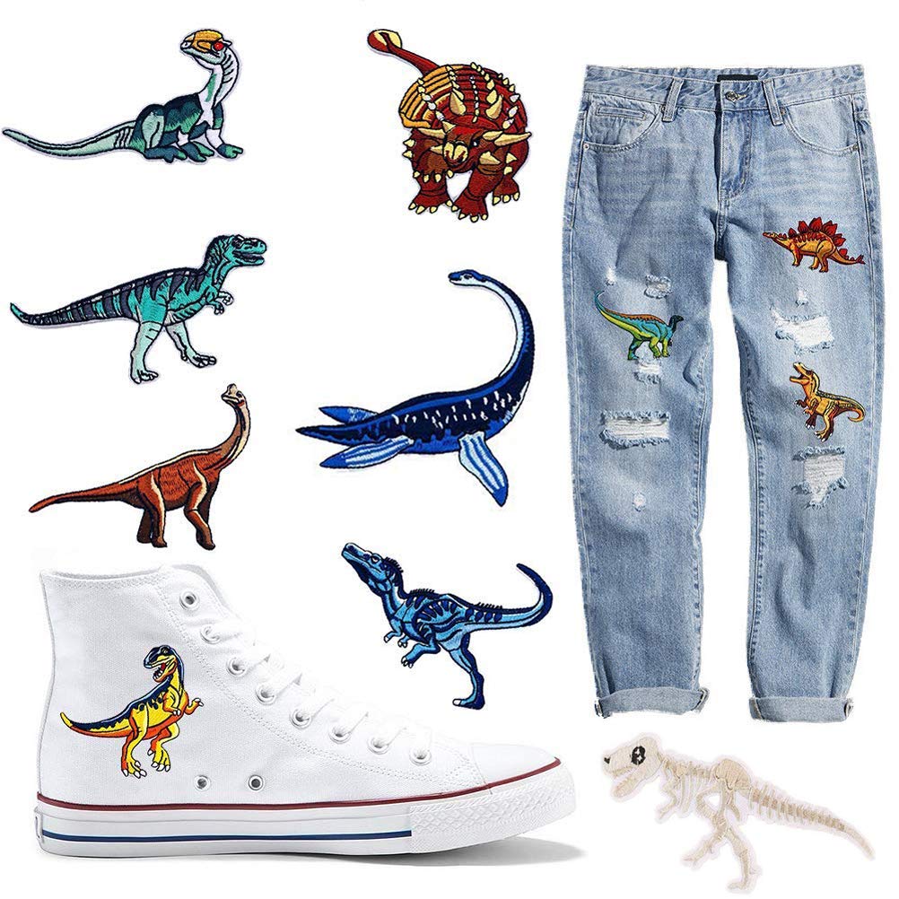 15pcs Dinosaur Iron On Patches - Embroidered Applique Motifs for DIY Crafts, Jeans, Jackets, Kids Clothing, Bags & Caps - Assorted Sizes Sew On Patches for Unique Custom Designs (Perfect for School Projects, Costumes & Gift Making)