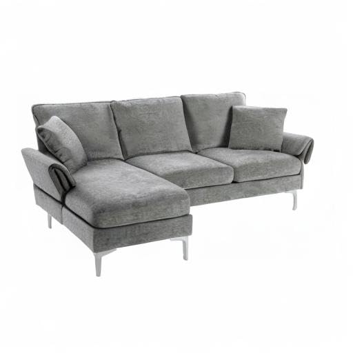 Furniture of America Jarnn Contemporary Gray Chenille L-Shaped Sectional Sofa - Modern Living Room Seating for Small Spaces & Apartments