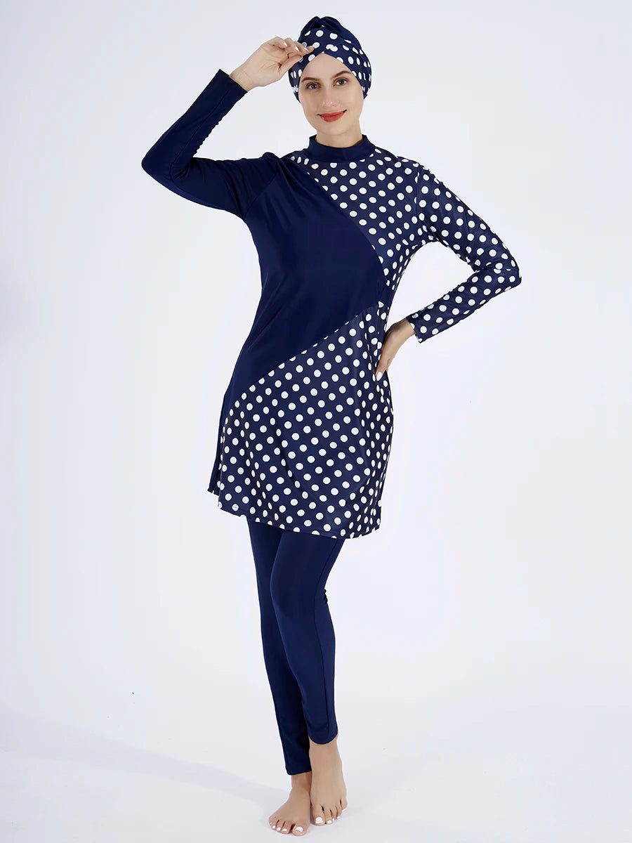 3PCS Women's Printed Hijab Long Sleeve Burkini Swimwear Set - Modest Swimwear for Muslim Women - Perfect for Beach, Pool & Water Sports